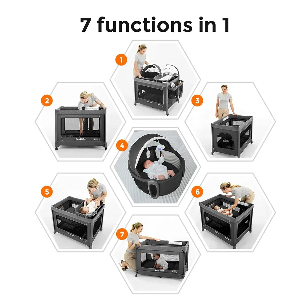 Parc pour bébé Pamo Babe - Le cadre en acier robuste offre un espace de couchage sûr et un berceau portable