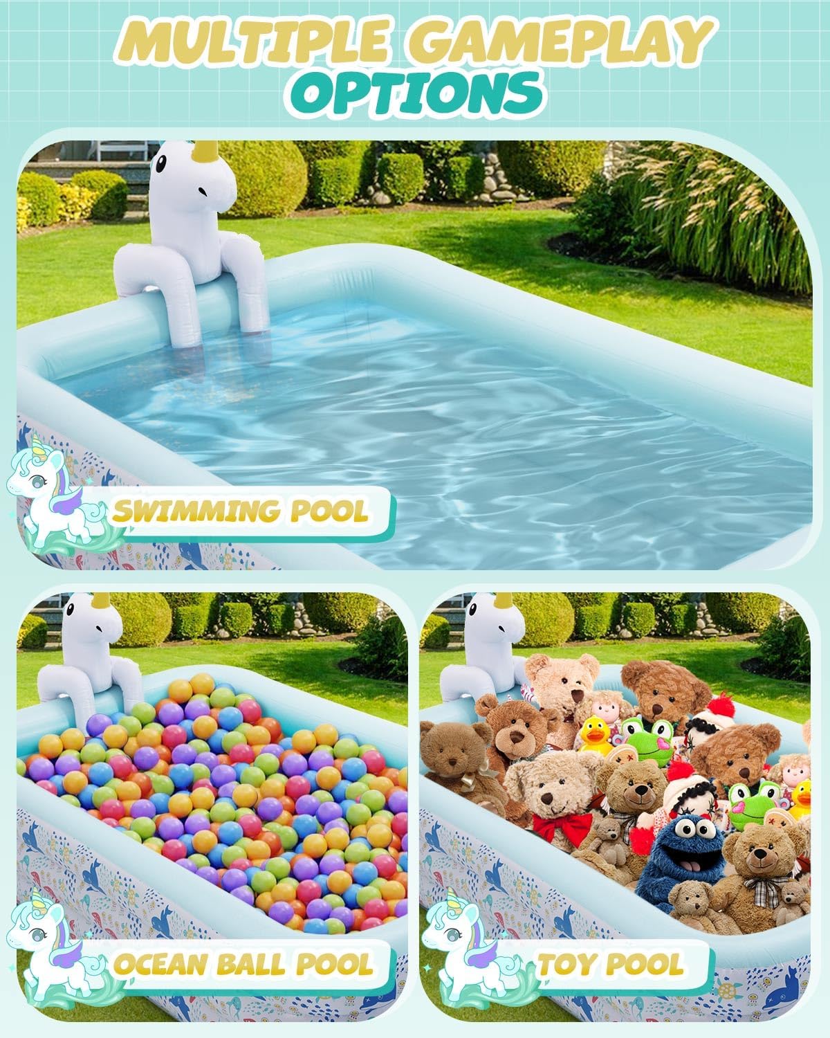 Piscine gonflable, grande piscine gonflable, piscine licorne pour enfants avec arroseur, piscine extra large épaissie