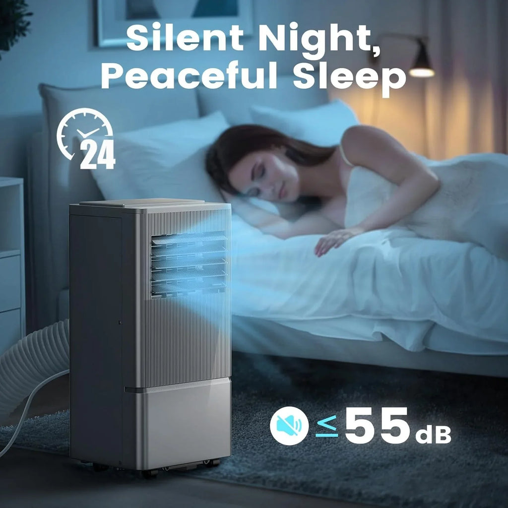 Climatiseur portatif Air Choice, 10 000 BTU, pour pièce jusqu'à 450 pi², télécommande, minuterie 24 h, modes déshumidificateur et ventilateur.