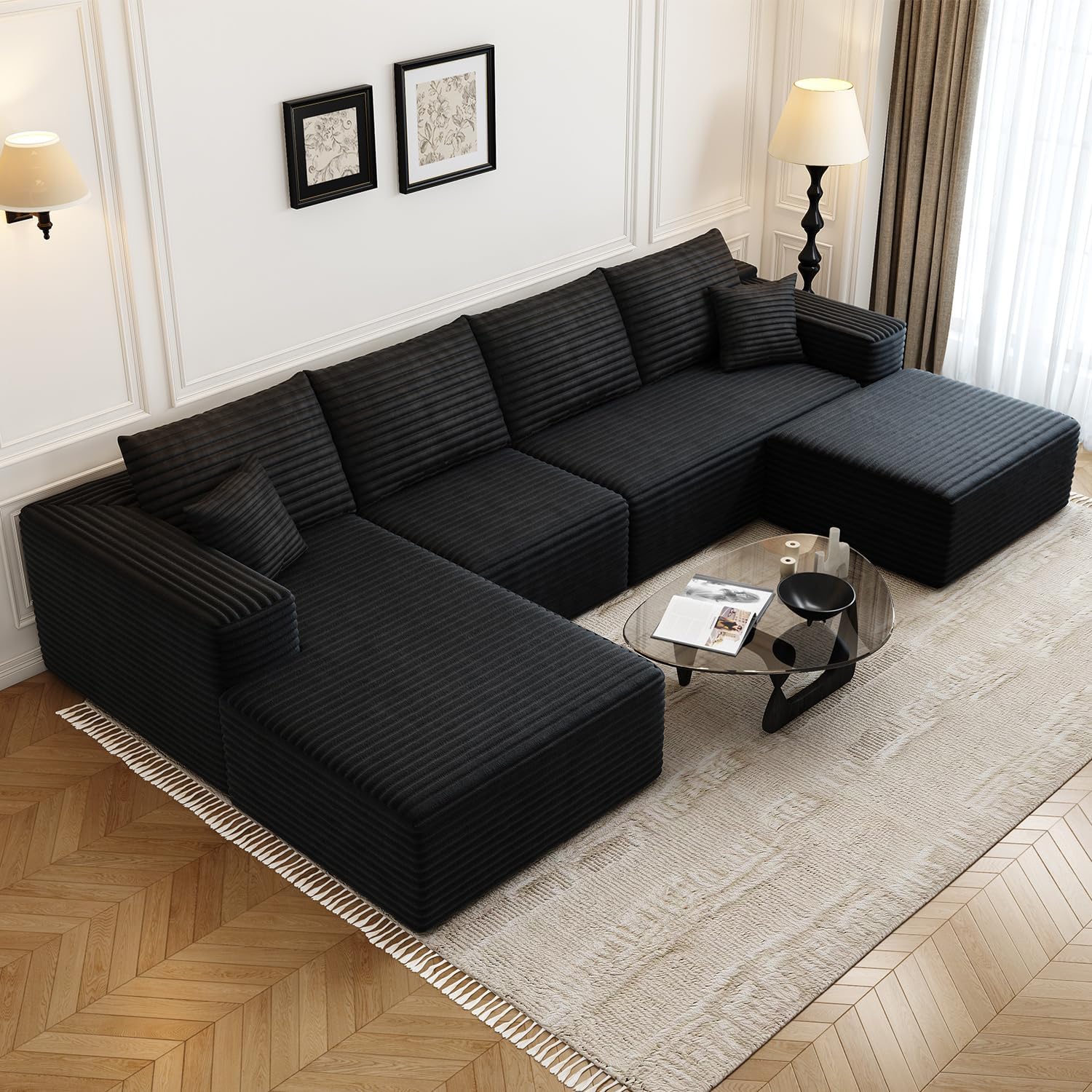Canapé modulaire sectionnel Cloud de 107,5 pouces avec chaise longue en L, canapé rembourré minimaliste moderne, canapé d'angle à assise profonde