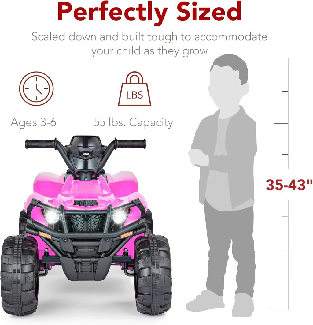 Véhicule tout-terrain électrique 12 V pour enfants, quad à 4 roues avec audio Bluetooth, vitesse maximale de 2,4 mph, pneus à crampons, phares à LED et radio.