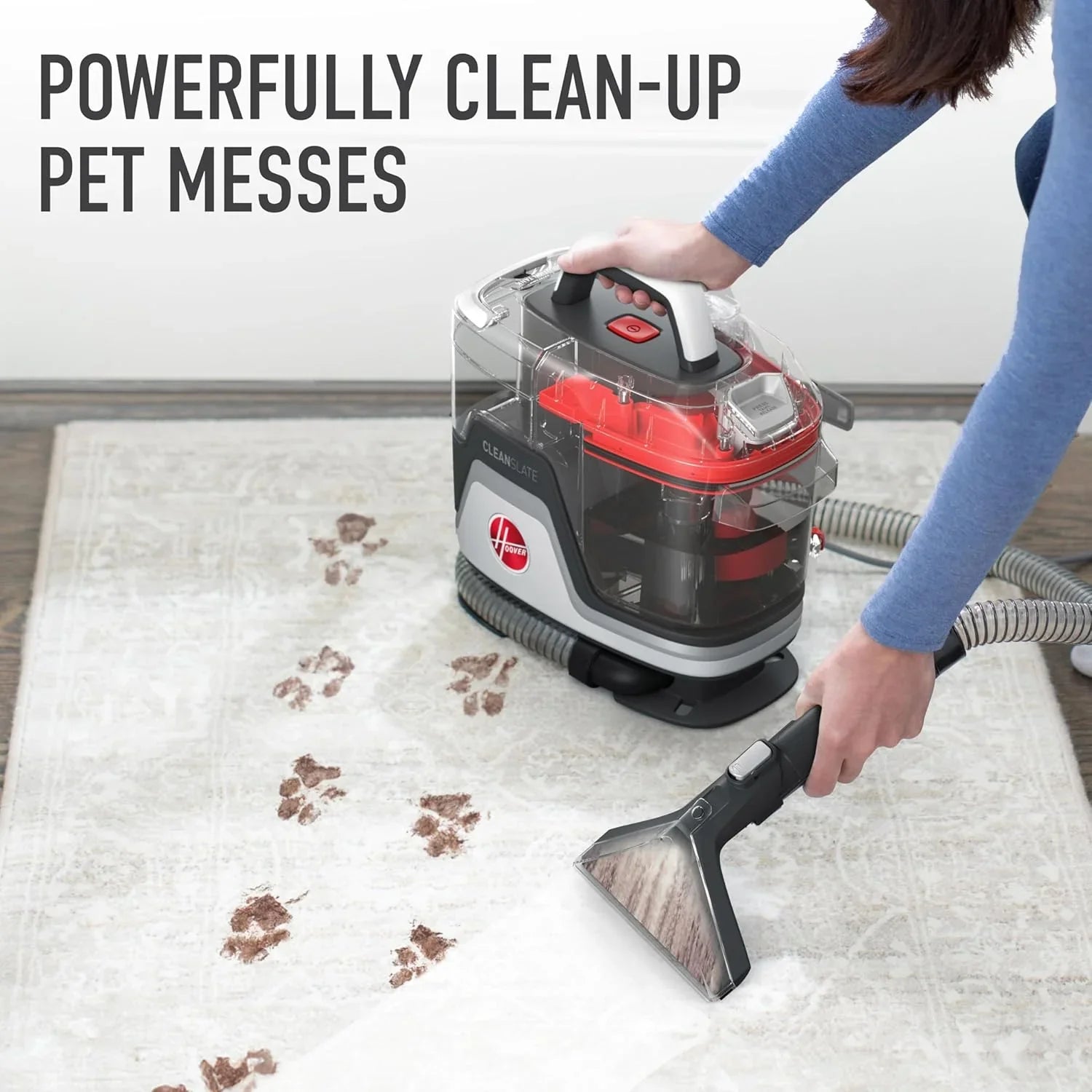 Nettoyeur de tapis et de tissus d'ameublement portable Hoover CleanSlate Plus avec aspiration puissante et plusieurs outils