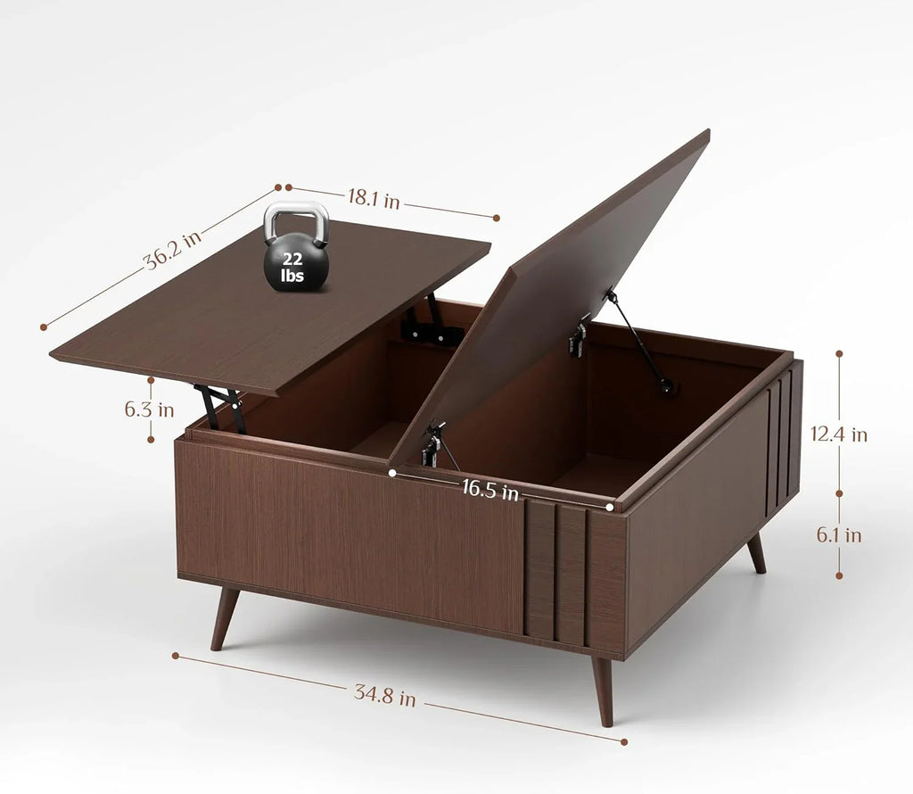 Table basse ronde avec rangement, table centrale encastrée avec portes coulissantes