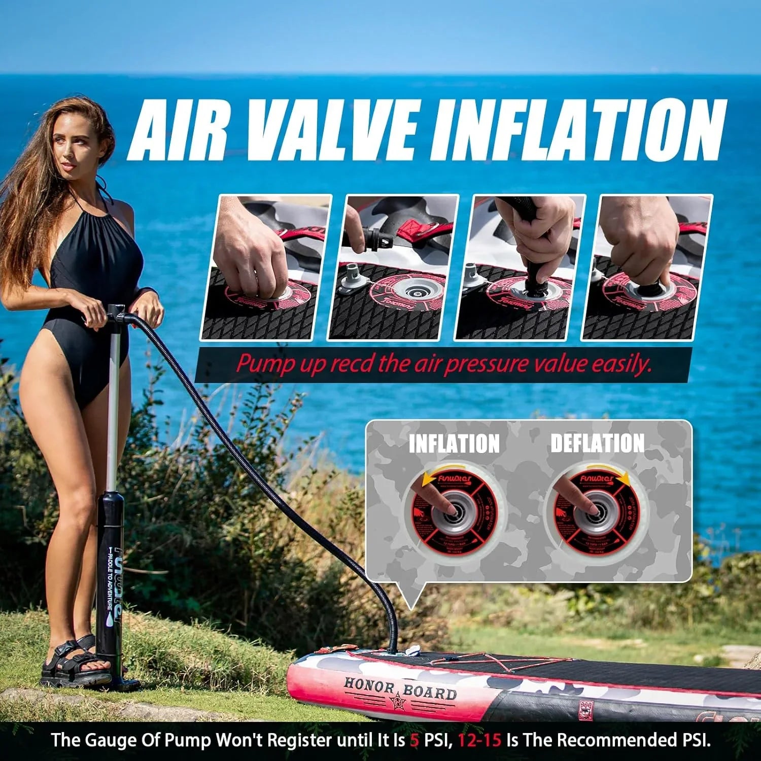 Planche de stand up paddle gonflable FunWater avec accessoires de pagaie SUP haut de gamme, pont EVA antidérapant, pagaie 11'/10'6'