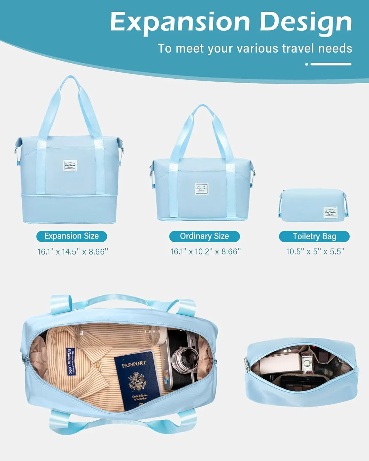 Ensemble de bagages LONG VACANCES 6 pièces : valise cabine rigide en ABS et PC, roulettes pivotantes et fermeture éclair YKK, cadenas TSA