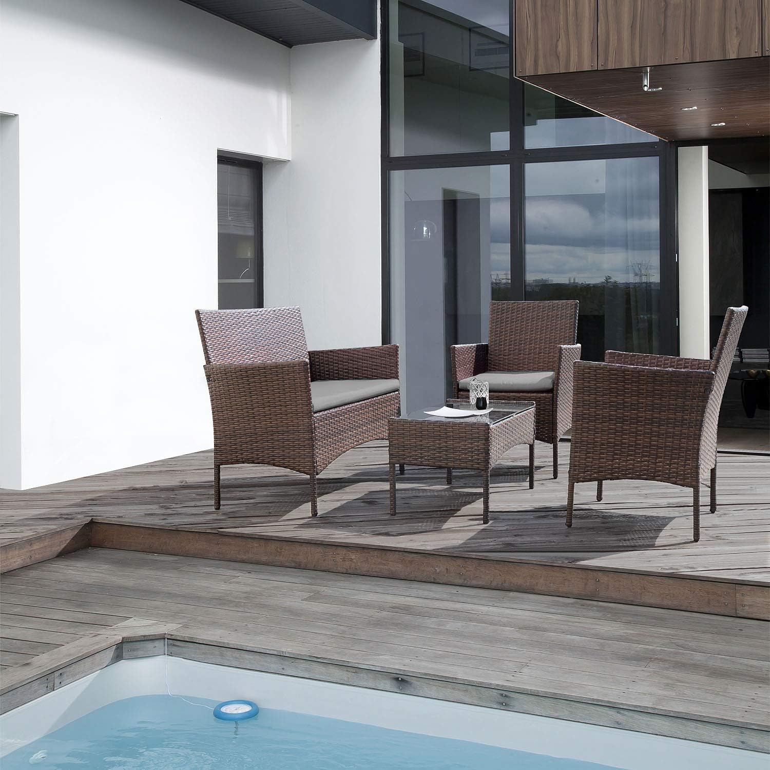 Ensemble de meubles de patio extérieur Homall 4 pièces avec chaises en rotin et osier