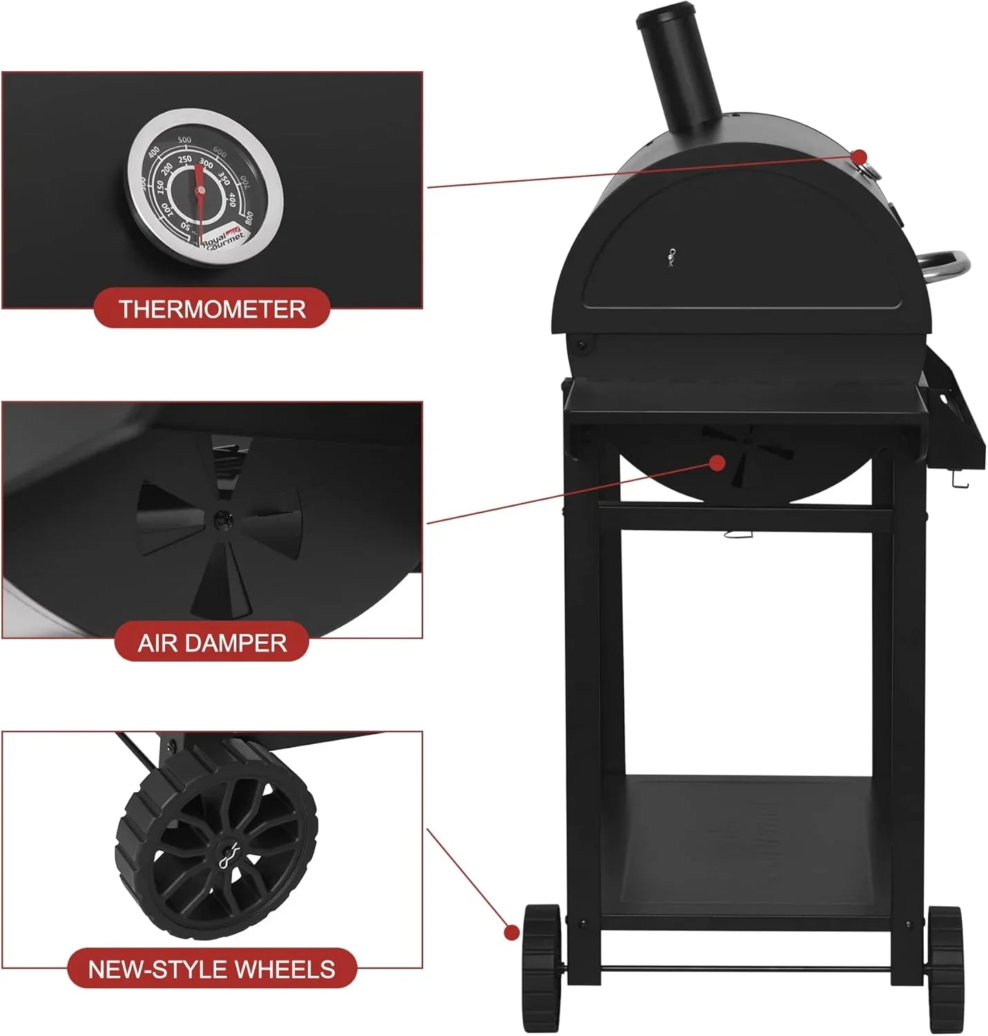 Barbecue au charbon de bois Royal Gourmet CC1830T de 30 pouces avec grille de réchaud et panier de rangement avant, barbecue extérieur avec 627 po²