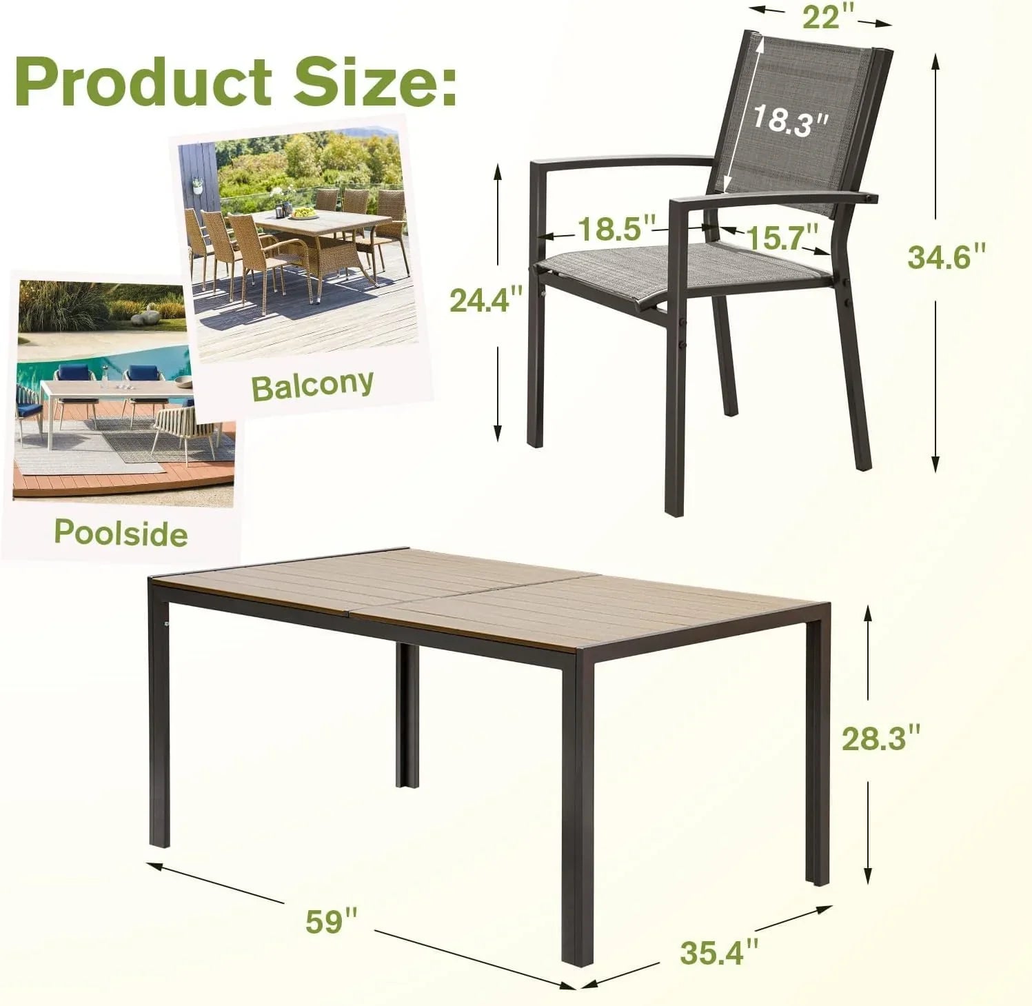 Ensemble de salle à manger de patio Homall 7 pièces, mobilier d'extérieur