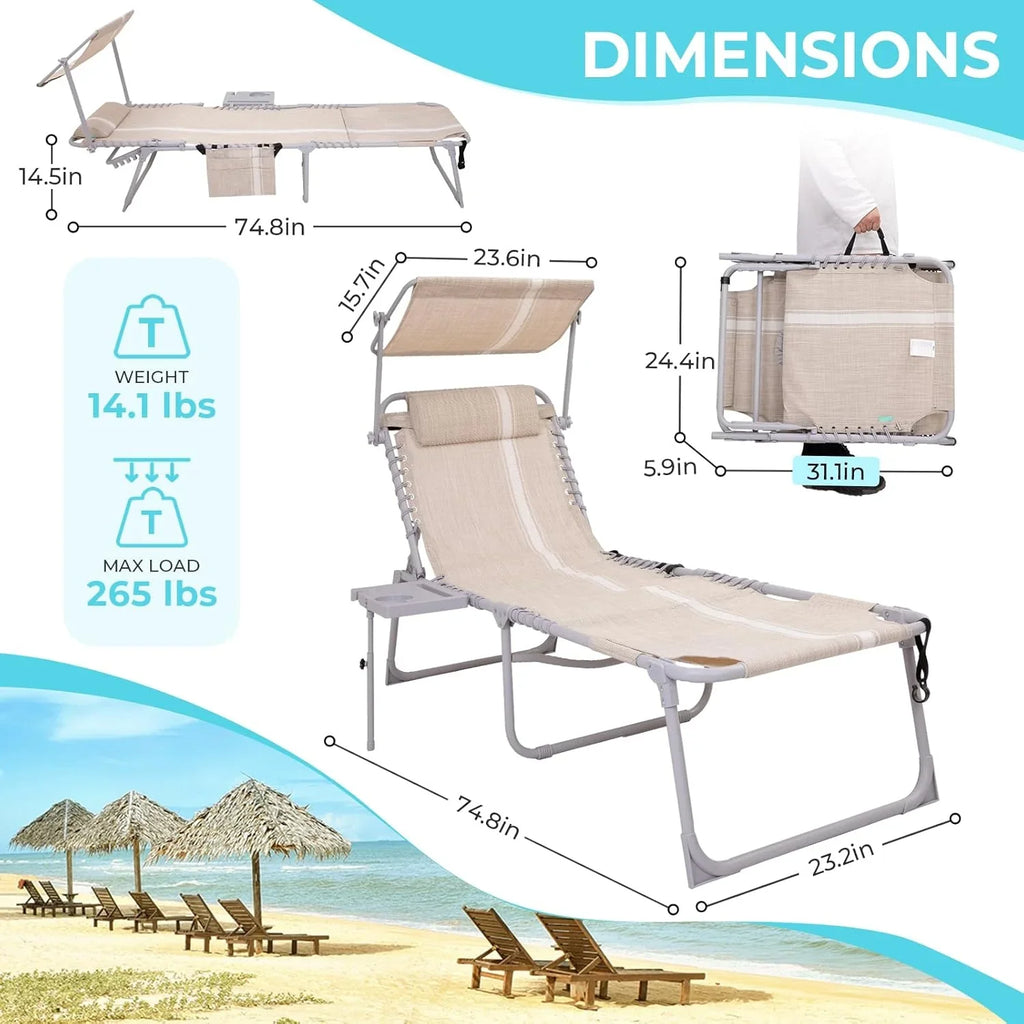 Lot de 2 chaises longues d'extérieur - Chaise longue pliante portable pour patio, piscine, camping, inclinable et réglable sur 5 positions