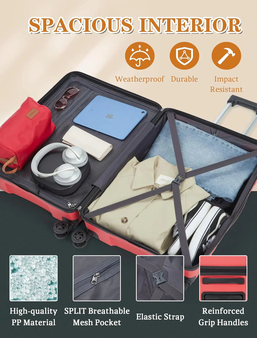 Ensemble de 5 bagages à roulettes, valise rigide en ABS avec roulettes pivotantes