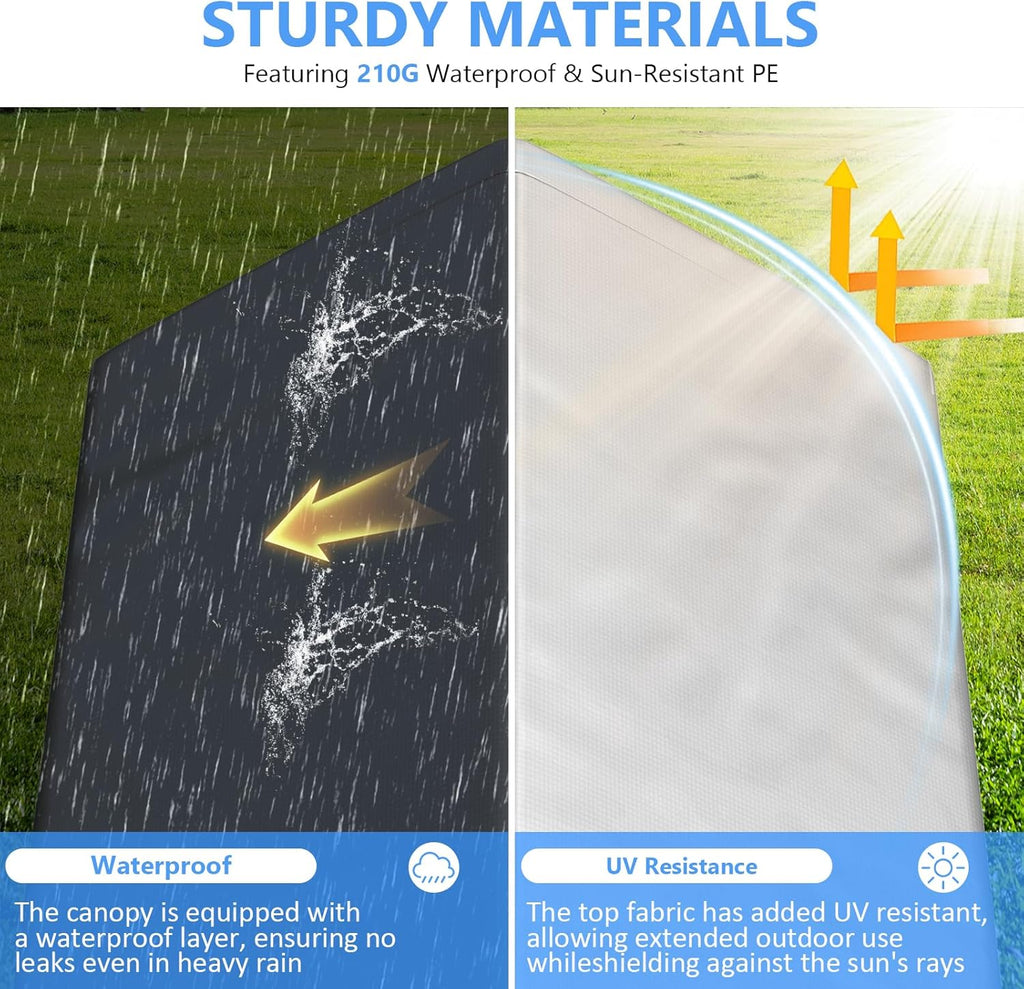 Abri d'auto robuste de 6 x 8 pieds, garage portable avec parois latérales amovibles et porte, bâche quatre saisons