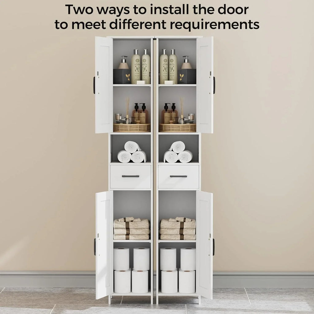 Meuble de rangement de salle de bain Homhedy de 67 po de hauteur avec 2 portes de grange et 1 tiroir