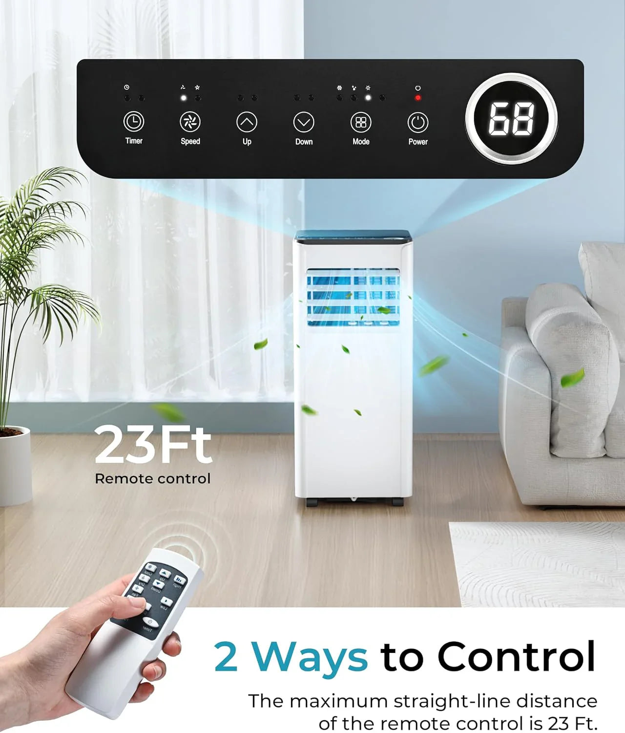 Climatiseur portatif EUHOMY 8 000 BTU, 4 en 1, couvre jusqu'à 350 pi², 4 modes, silencieux, avec télécommande, refroidissement, ventilateur, déshumidificateur