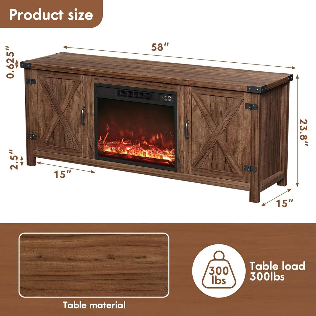 YESHOMY tv-meubel met open haard en twee schuifdeuren, opbergkasten voor tv's tot 65 inch en groter, entertainmentmeubel, mediameubel voor de woonkamer, 58 inch 