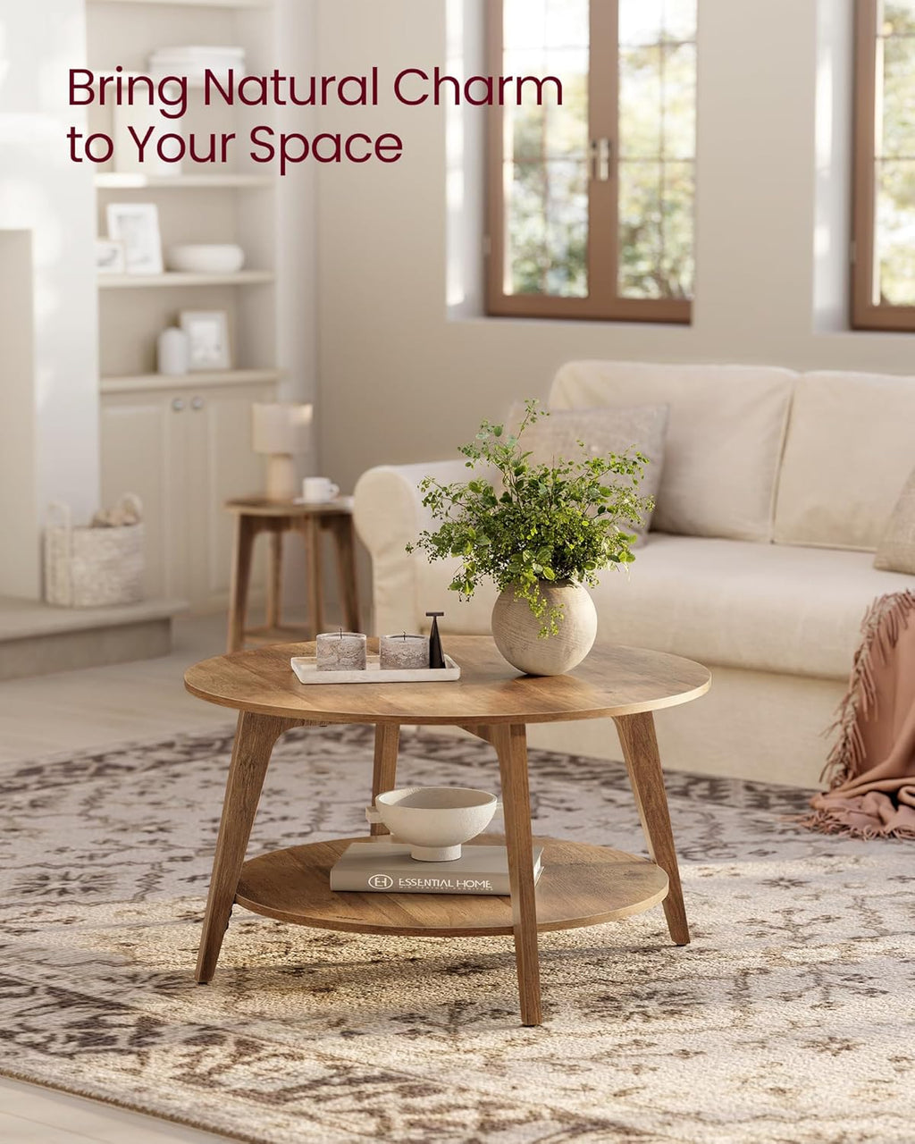 Table basse ronde VASAGLE, table basse double couche avec rangement