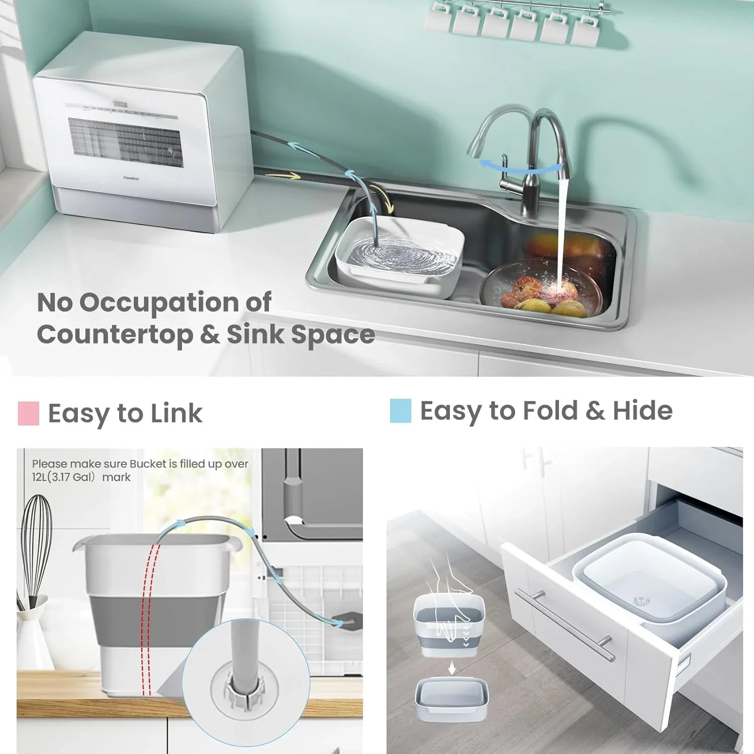 Lave-vaisselle portable de comptoir COMFEE avec réservoir d'eau intégré de 5 L