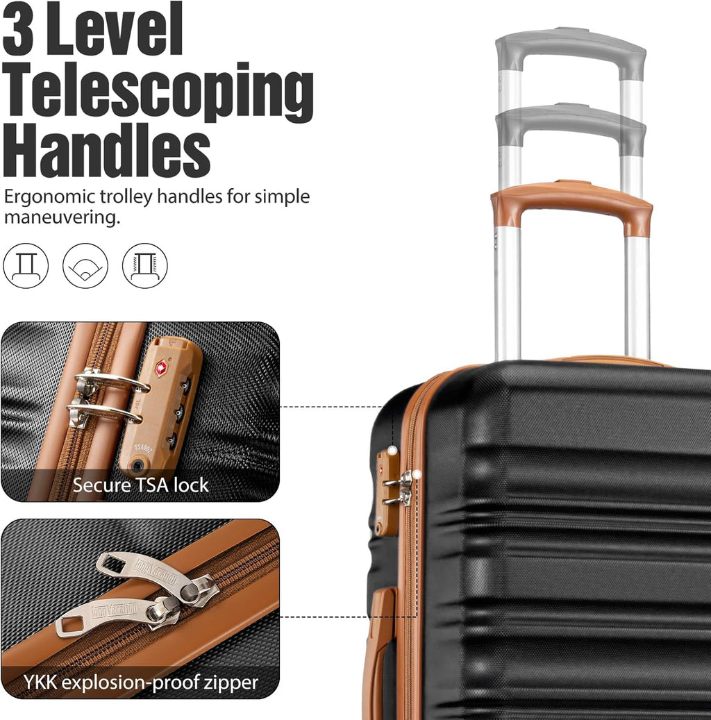 Ensemble de bagages LONG VACANCES 6 pièces : valise cabine rigide en ABS et PC, roulettes pivotantes et fermeture éclair YKK, cadenas TSA