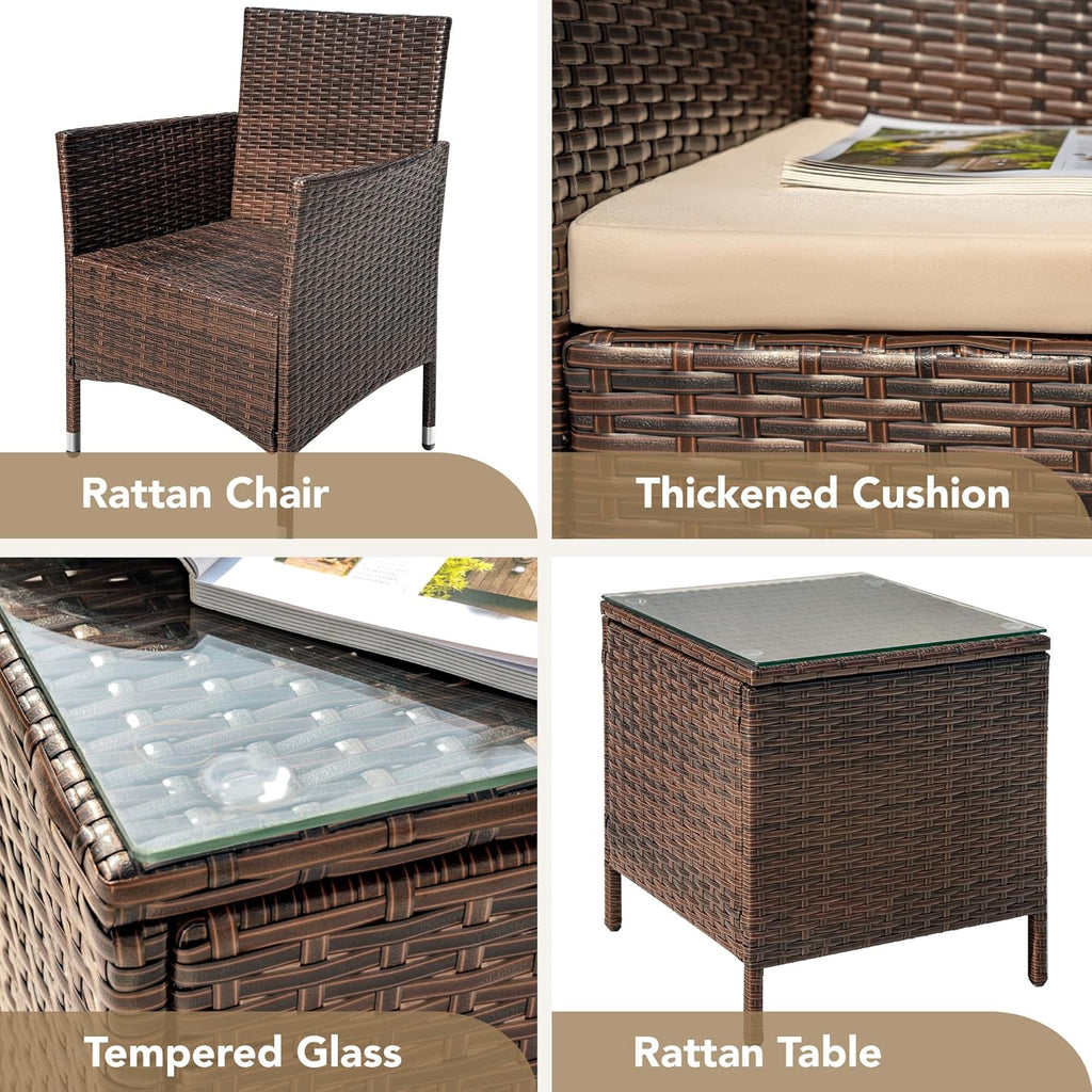 Ensemble de meubles de patio Devoko 3 pièces avec chaises en rotin synthétique