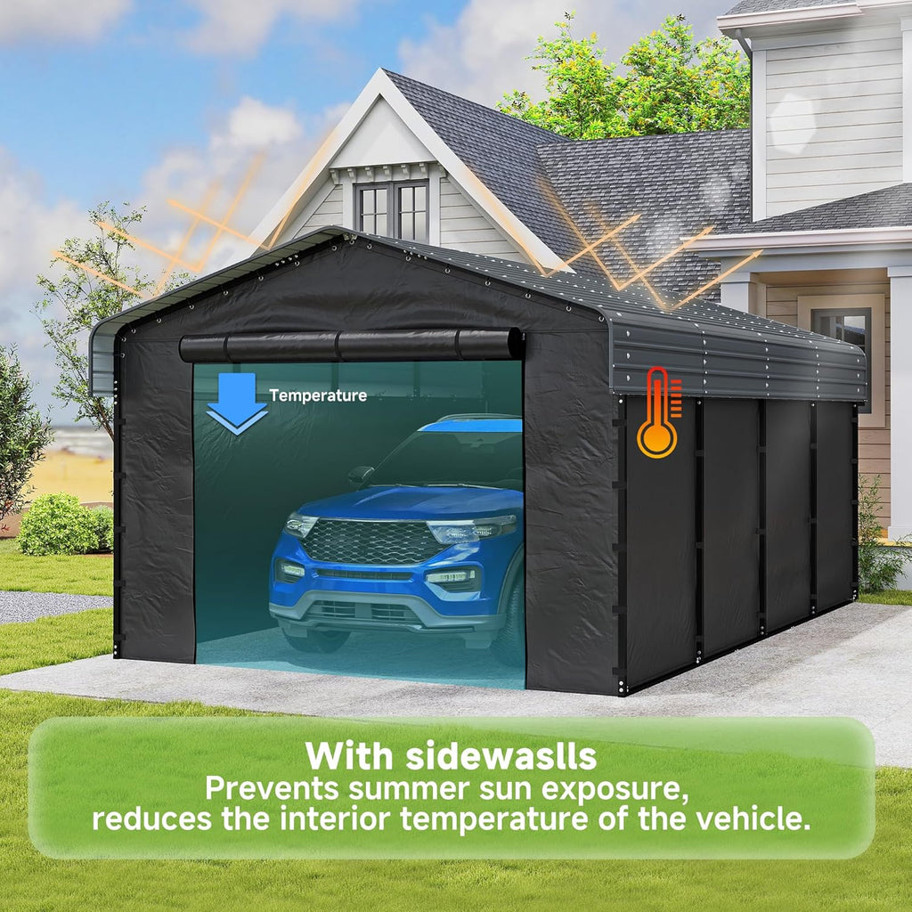 Abri d'auto en métal robuste de 10'x15', abri de garage extérieur avec cadre plus lourd