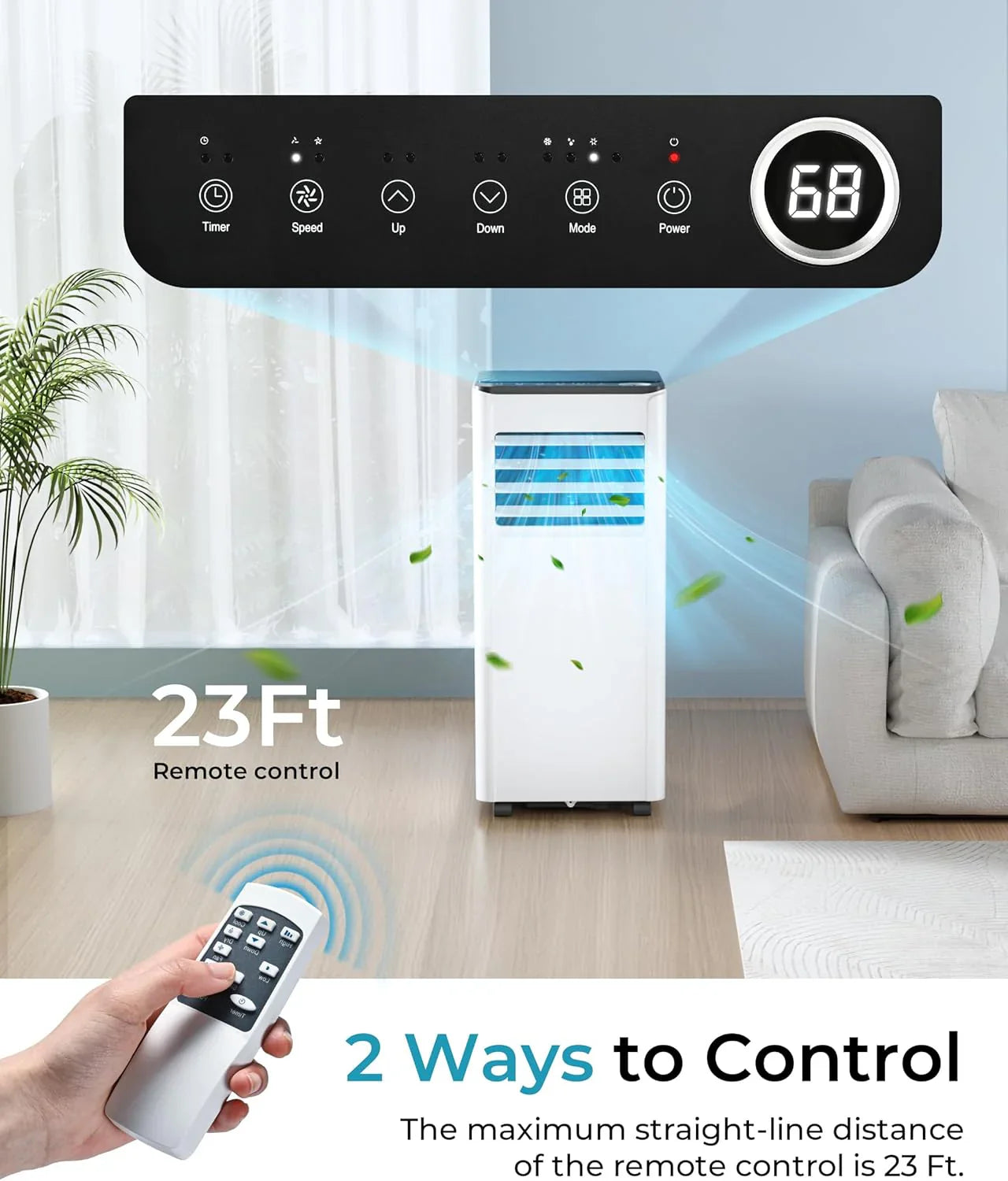 Climatiseur portatif EUHOMY 8 000 BTU, 4 en 1, couvre jusqu'à 350 pi², 4 modes, silencieux, avec télécommande, refroidissement, ventilateur, déshumidificateur