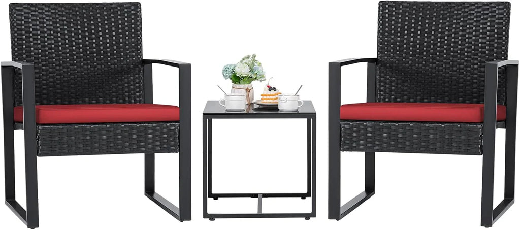 Ensemble de patio Flamaker 3 pièces Ensemble de meubles d'extérieur en osier