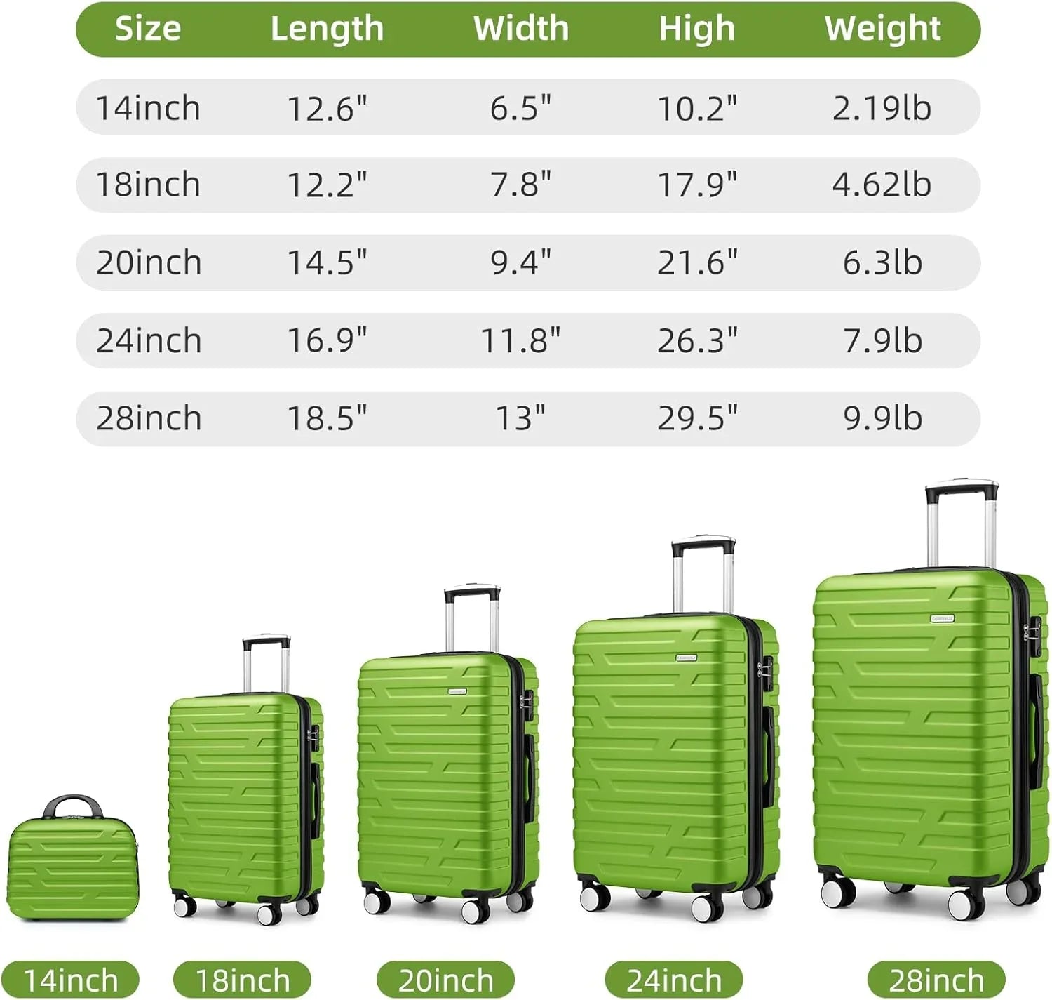 Ensemble de bagages à main légers et extensibles à coque rigide de 6 pièces