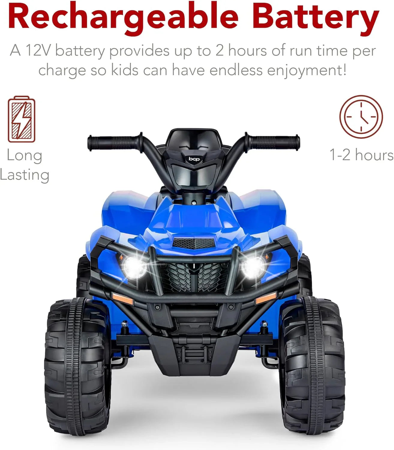 Véhicule tout-terrain électrique 12 V pour enfants, quad à 4 roues avec audio Bluetooth, vitesse maximale de 2,4 mph, pneus à crampons, phares à LED et radio.