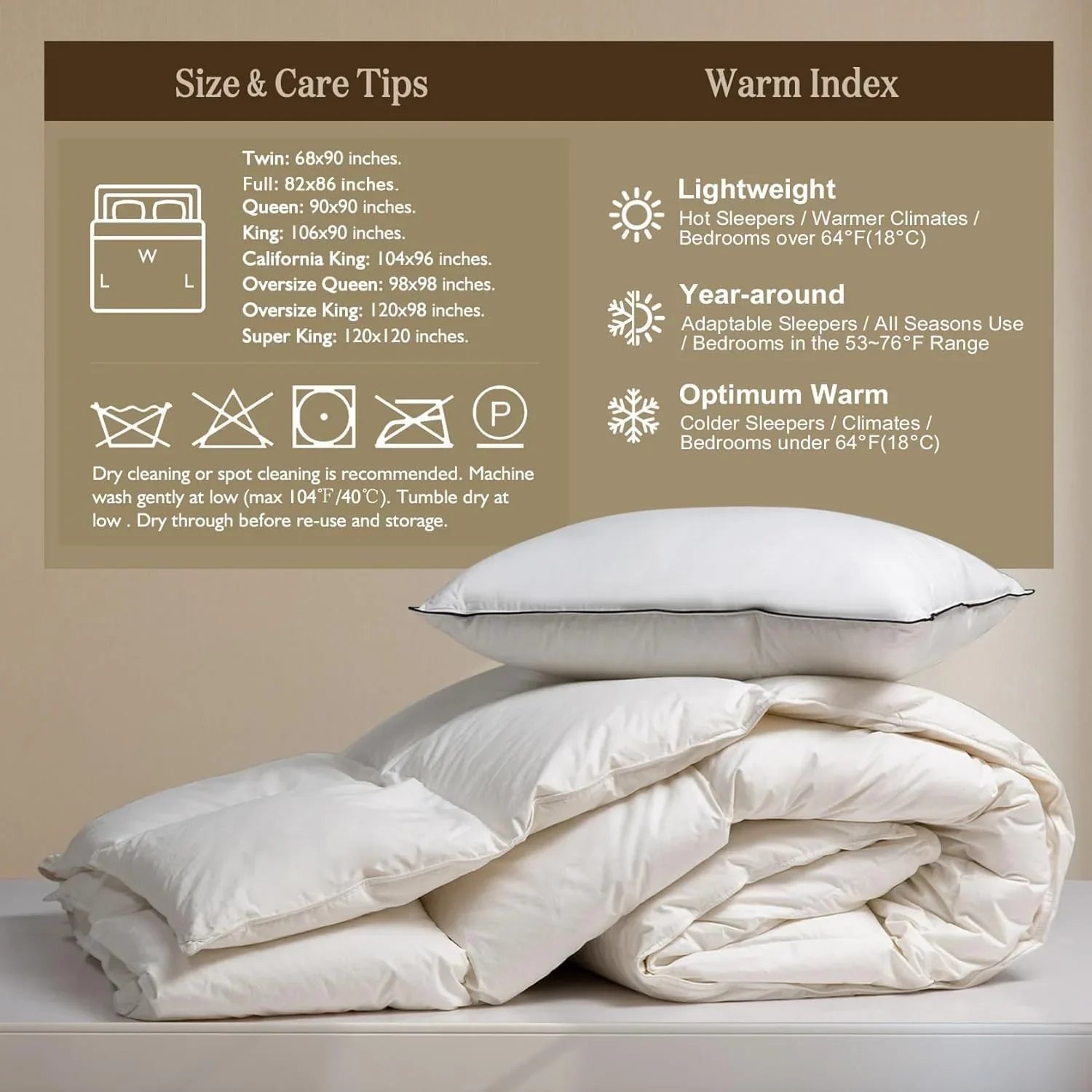 Couette en duvet biologique taille queen, noyau en duvet moelleux, housse 100 % coton, rembourrage en duvet moelleux