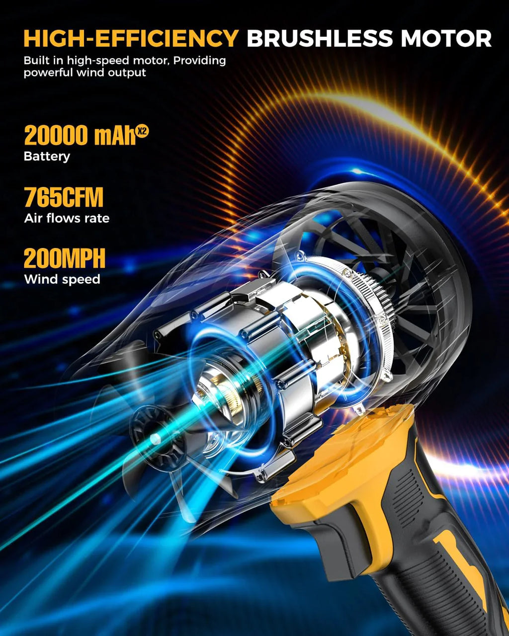 Souffleur à feuilles sans fil avec batterie et chargeur, buse allongée, souffleur turboréacteur pour le nettoyage de la cour