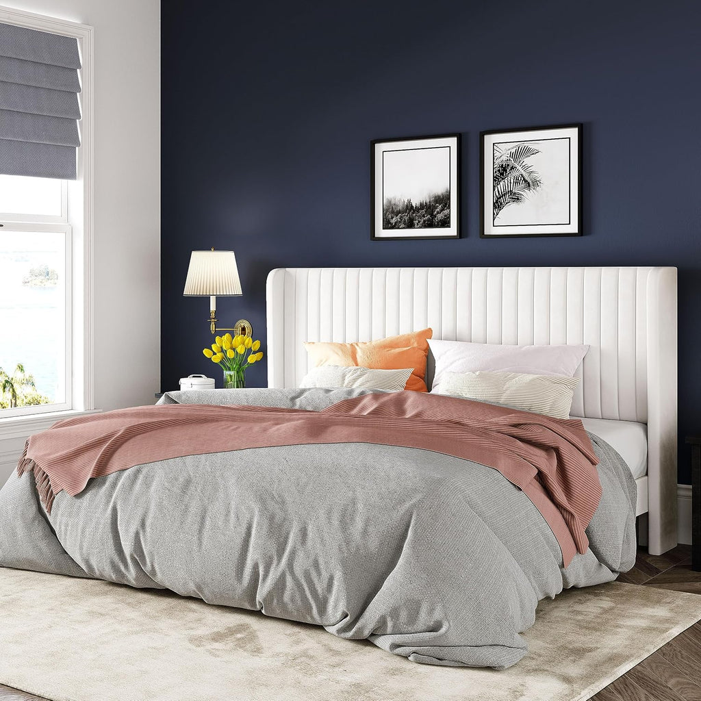 Cadre de lit Allewie en velours pleine grandeur/tête de lit capitonnée à oreilles verticales/lit plateforme rembourré/lattes en bois robustes