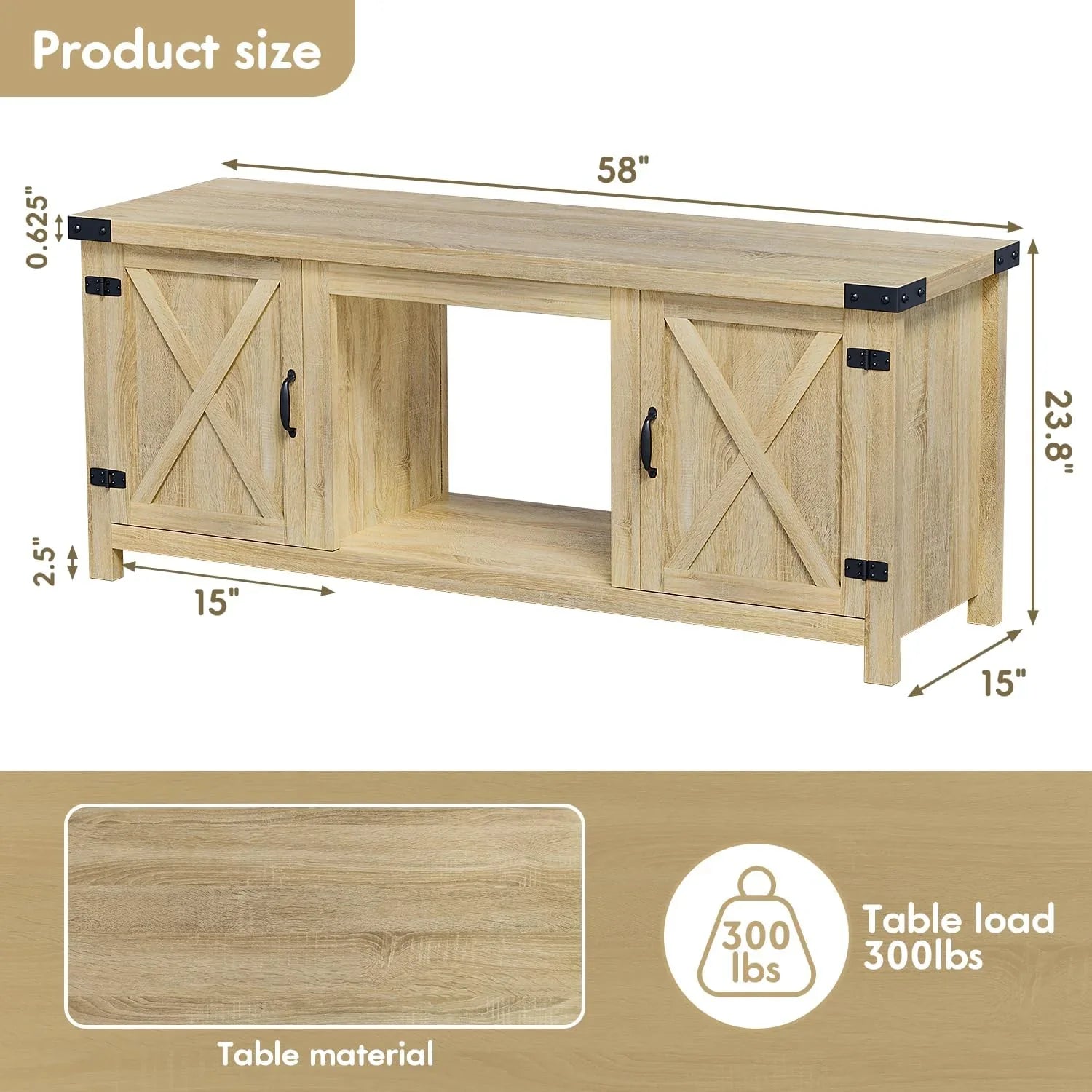 YESHOMY tv-meubel met open haard en twee schuifdeuren, opbergkasten voor tv's tot 65 inch en groter, entertainmentmeubel, mediameubel voor de woonkamer, 58 inch 