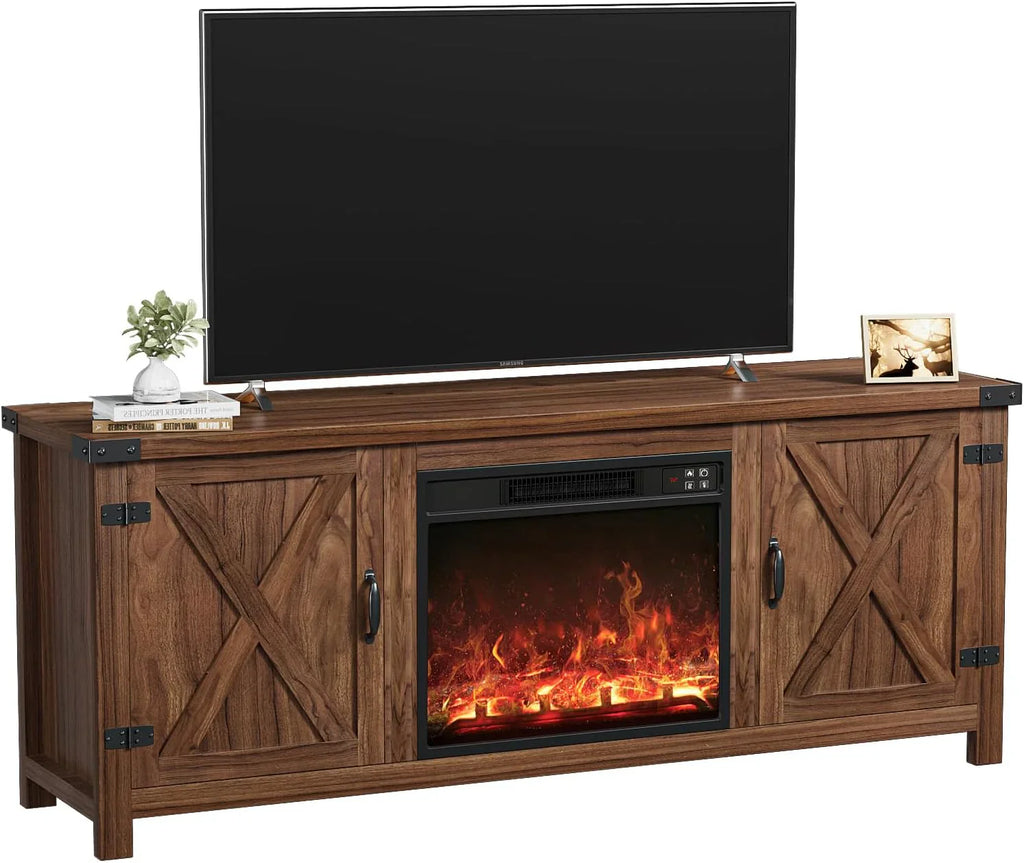 YESHOMY tv-meubel met open haard en twee schuifdeuren, opbergkasten voor tv's tot 65 inch en groter, entertainmentmeubel, mediameubel voor de woonkamer, 58 inch 