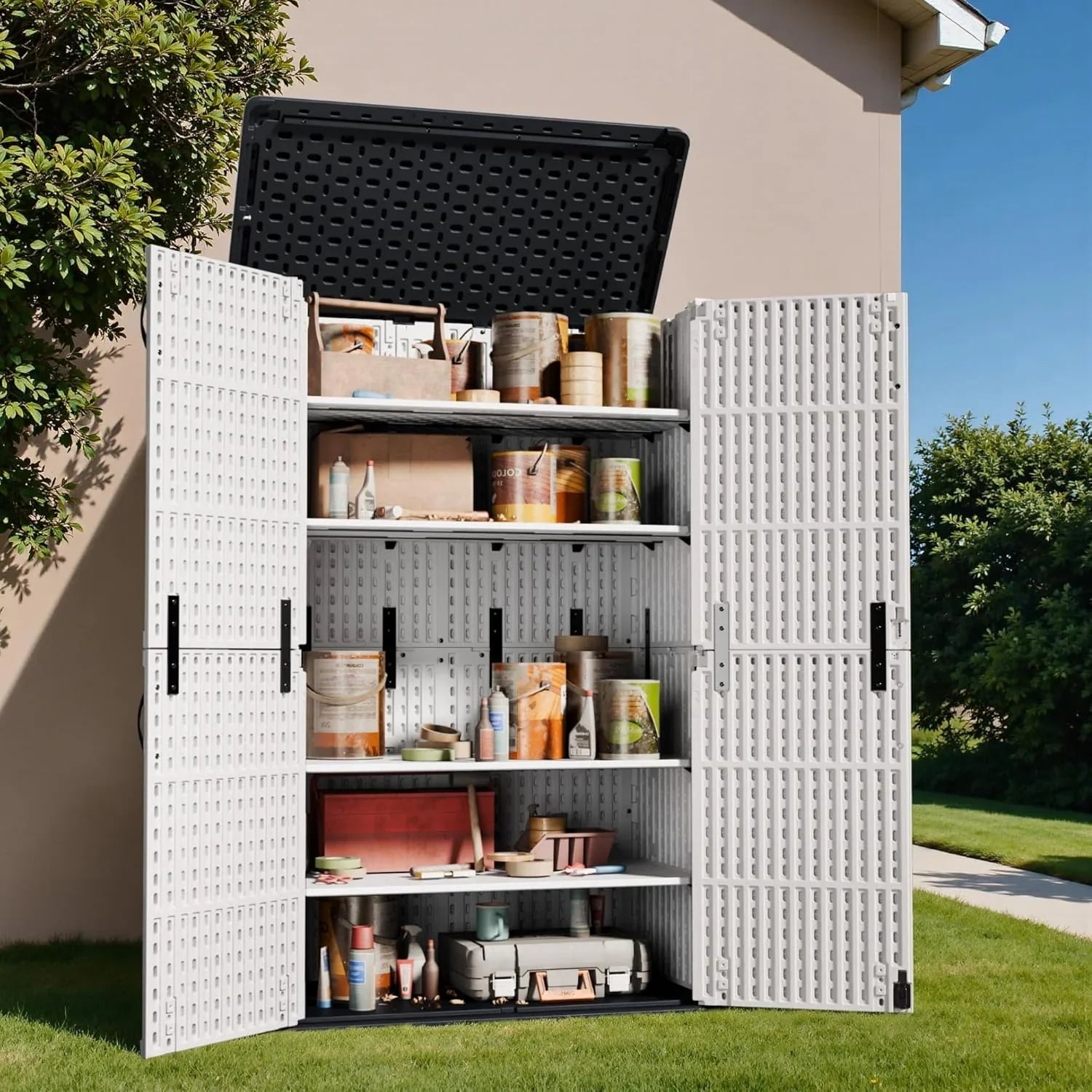 Abri de rangement horizontal extérieur Greesum 27 pieds cubes en résine grand coffre de rangement