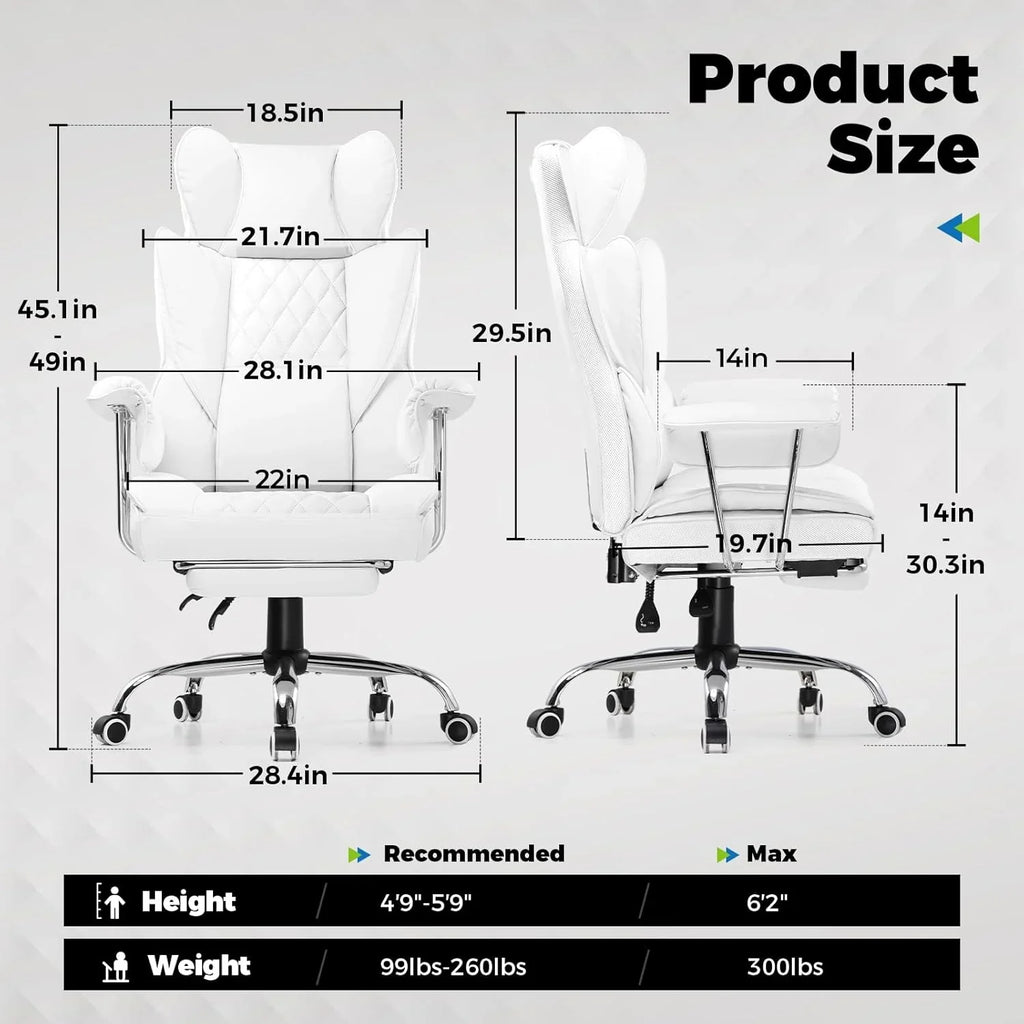 Grande chaise de bureau à dossier haut, chaise de jeu en cuir à dossier haut avec repose-pieds