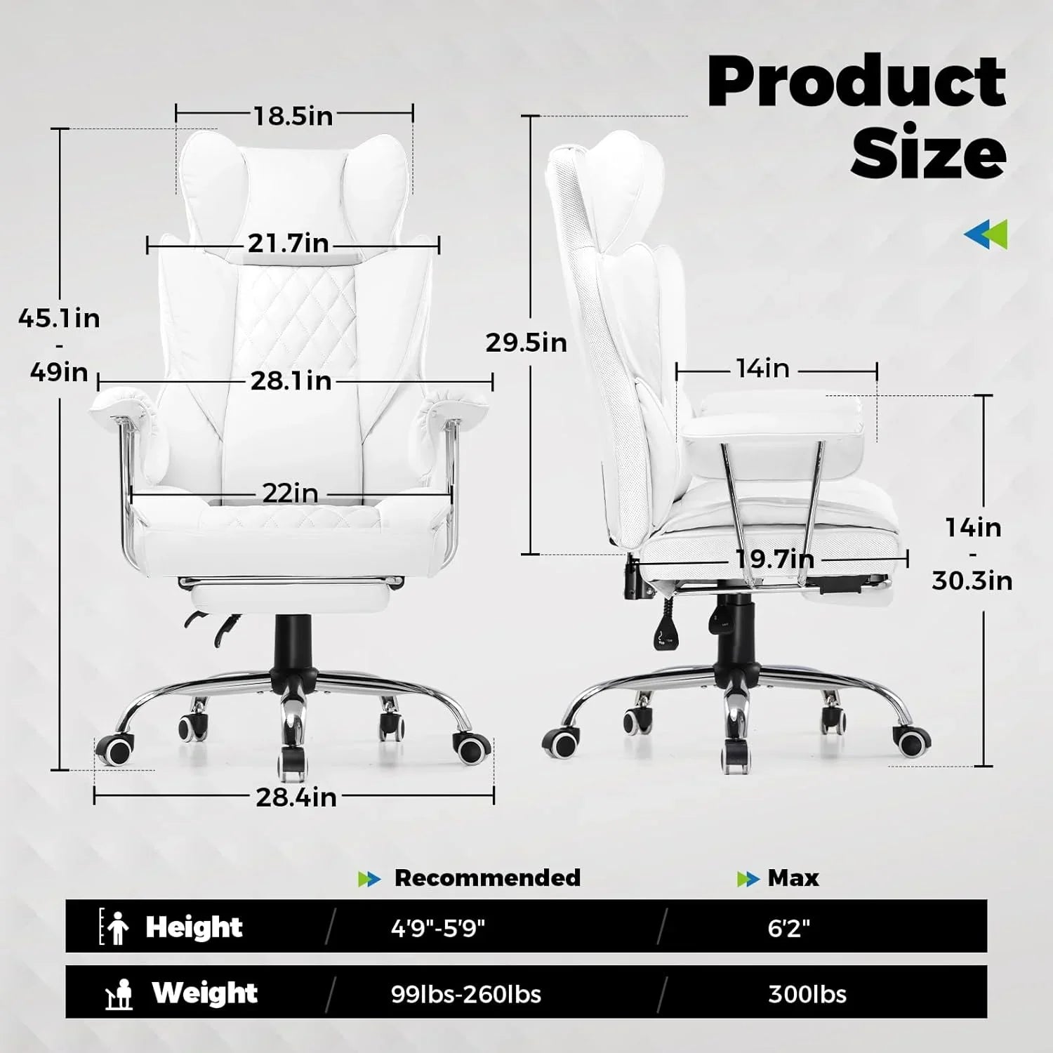 Grande chaise de bureau à dossier haut, chaise de jeu en cuir à dossier haut avec repose-pieds