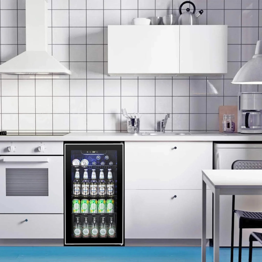Réfrigérateur à boissons NJStar 68 canettes, mini-réfrigérateur à porte vitrée pour bière, boissons et vin, petit réfrigérateur autonome