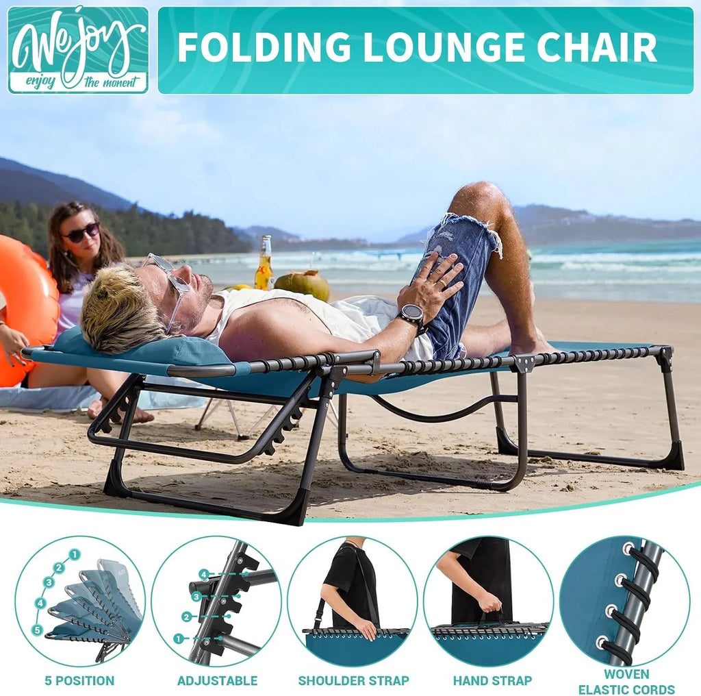 Lot de 2 chaises longues d'extérieur - Chaise longue pliante portable pour patio, piscine, camping, inclinable et réglable sur 5 positions