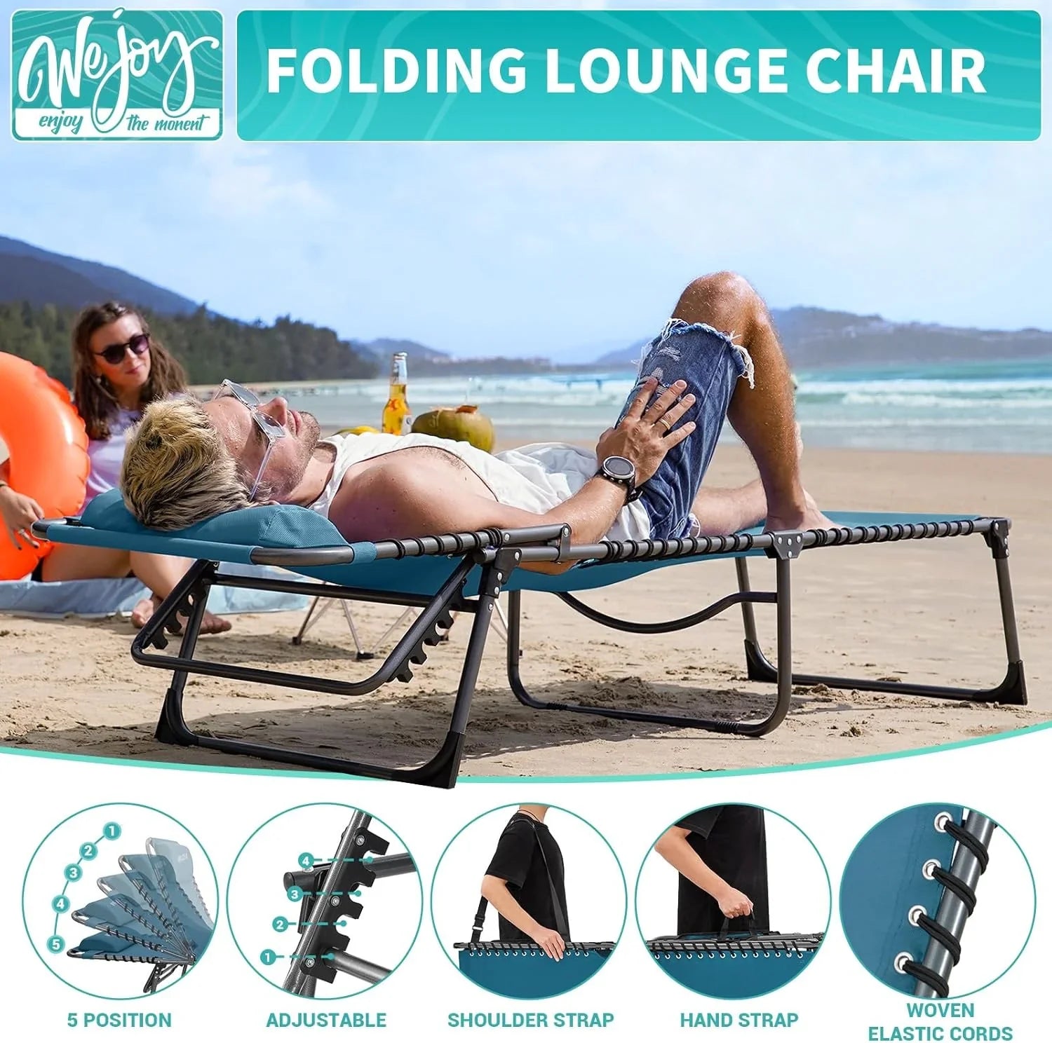 Lot de 2 chaises longues d'extérieur - Chaise longue pliante portable pour patio, piscine, camping, inclinable et réglable sur 5 positions