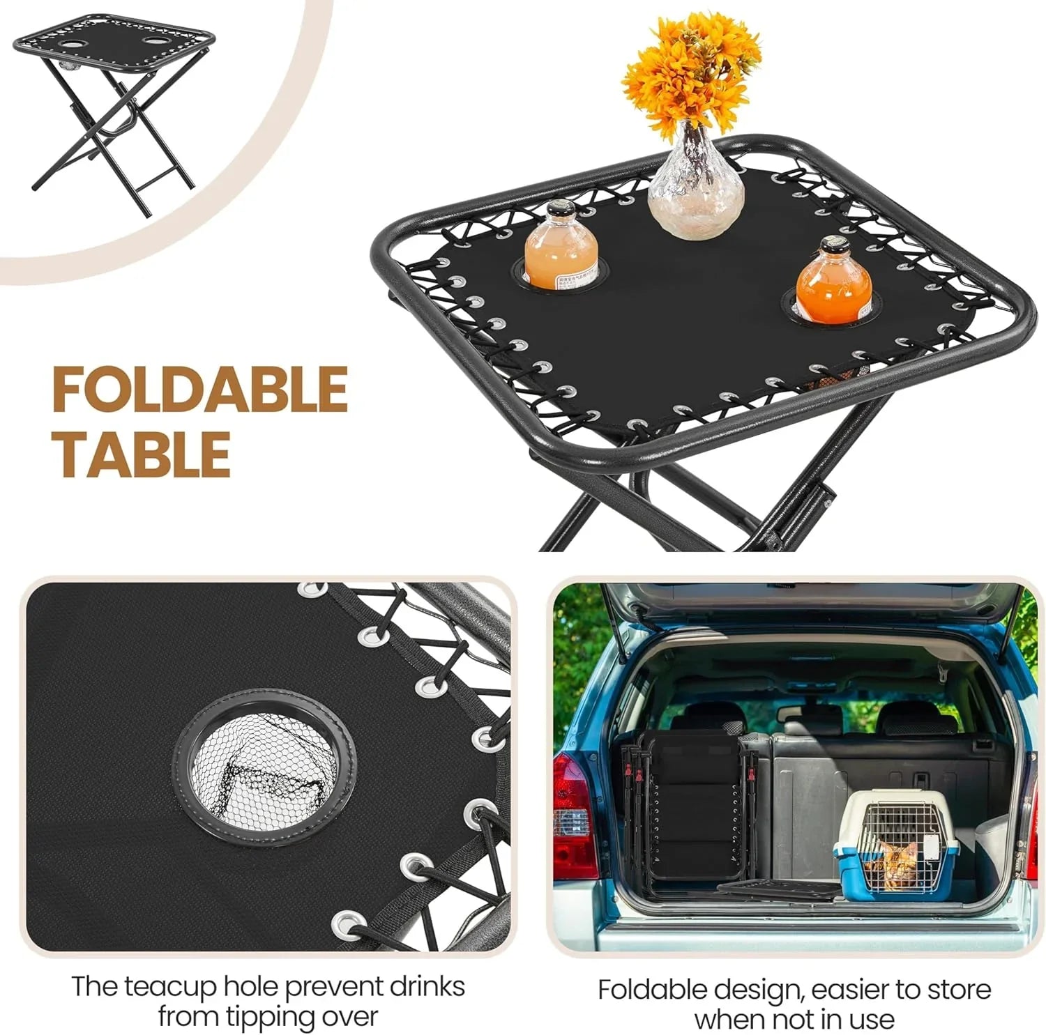 Ensemble de 3 chaises inclinables portables d'extérieur à gravité zéro avec table d'appoint et chaises longues pliantes