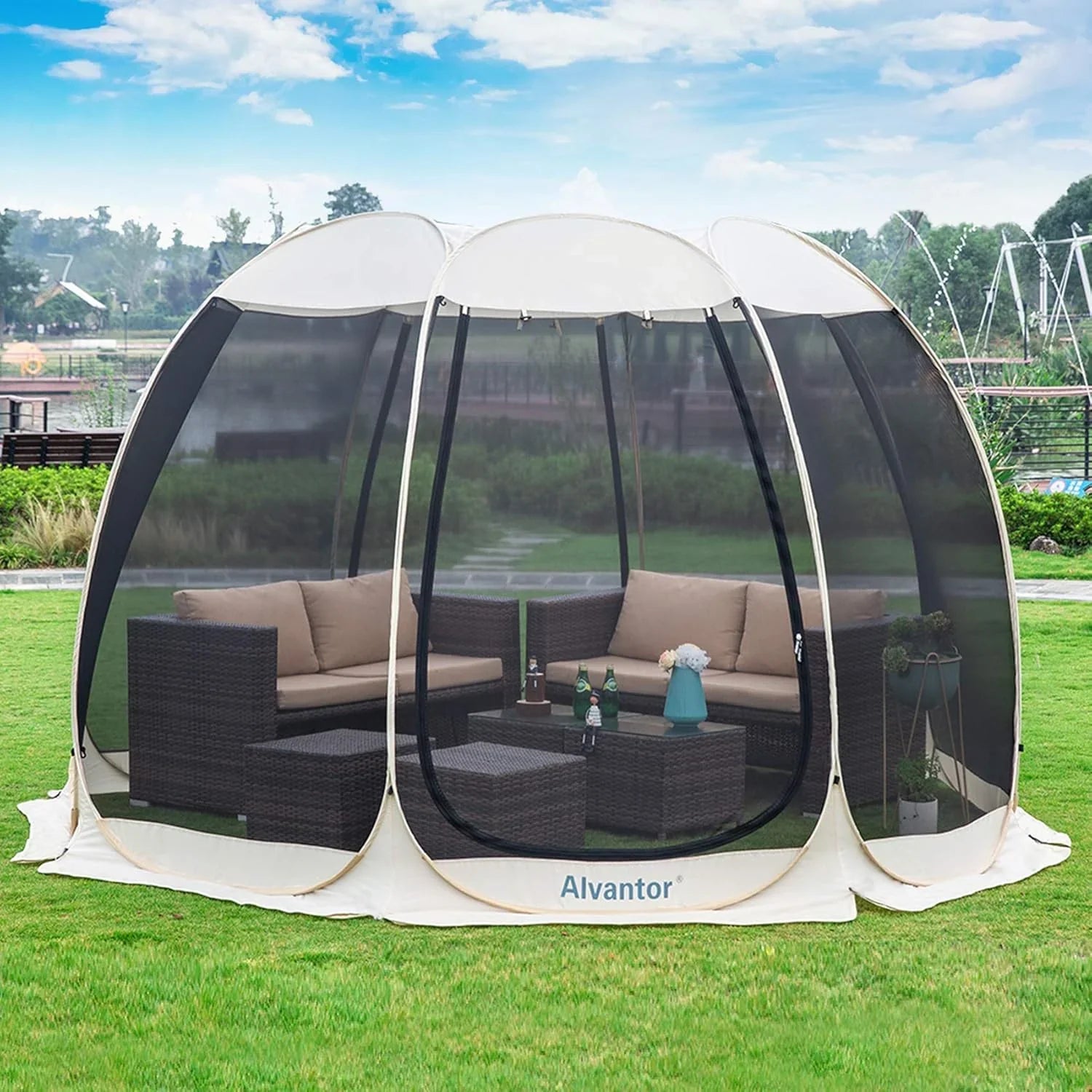 Gazebo Alvantor Screen House, tente à auvent abri igloo escamotable pour 6-10-15 personnes