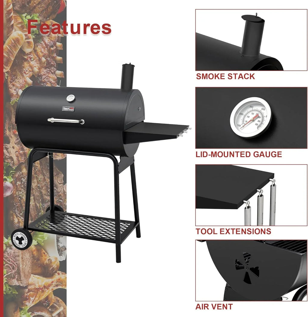 Barbecue au charbon Royal Gourmet CC1830 de 30 pouces avec table d'appoint, barbecue d'extérieur