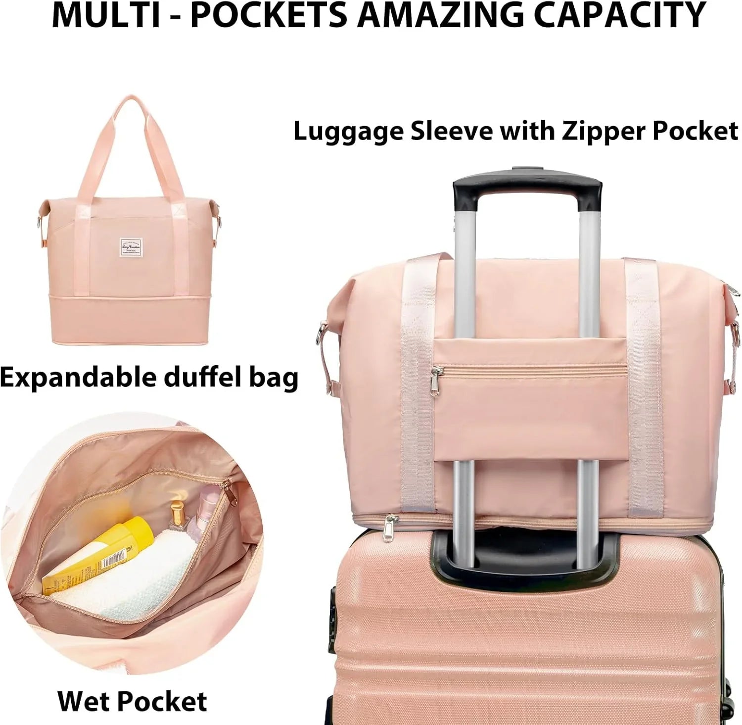 Ensemble de bagages LONG VACANCES 6 pièces : valise cabine rigide en ABS et PC, roulettes pivotantes et fermeture éclair YKK, cadenas TSA