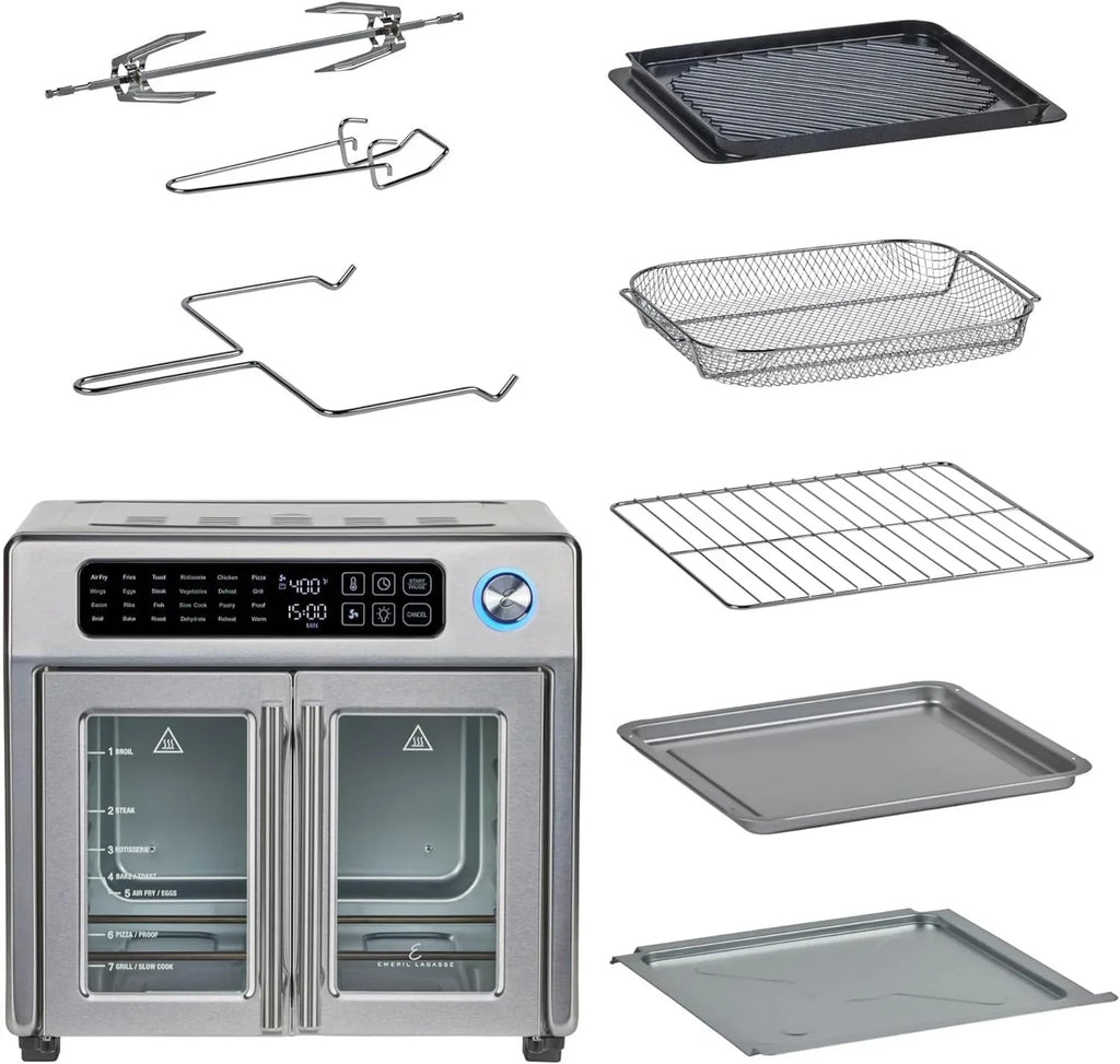 Four grille-pain à friteuse à air extra large avec porte française, 24 fonctions de cuisson et commandes numériques