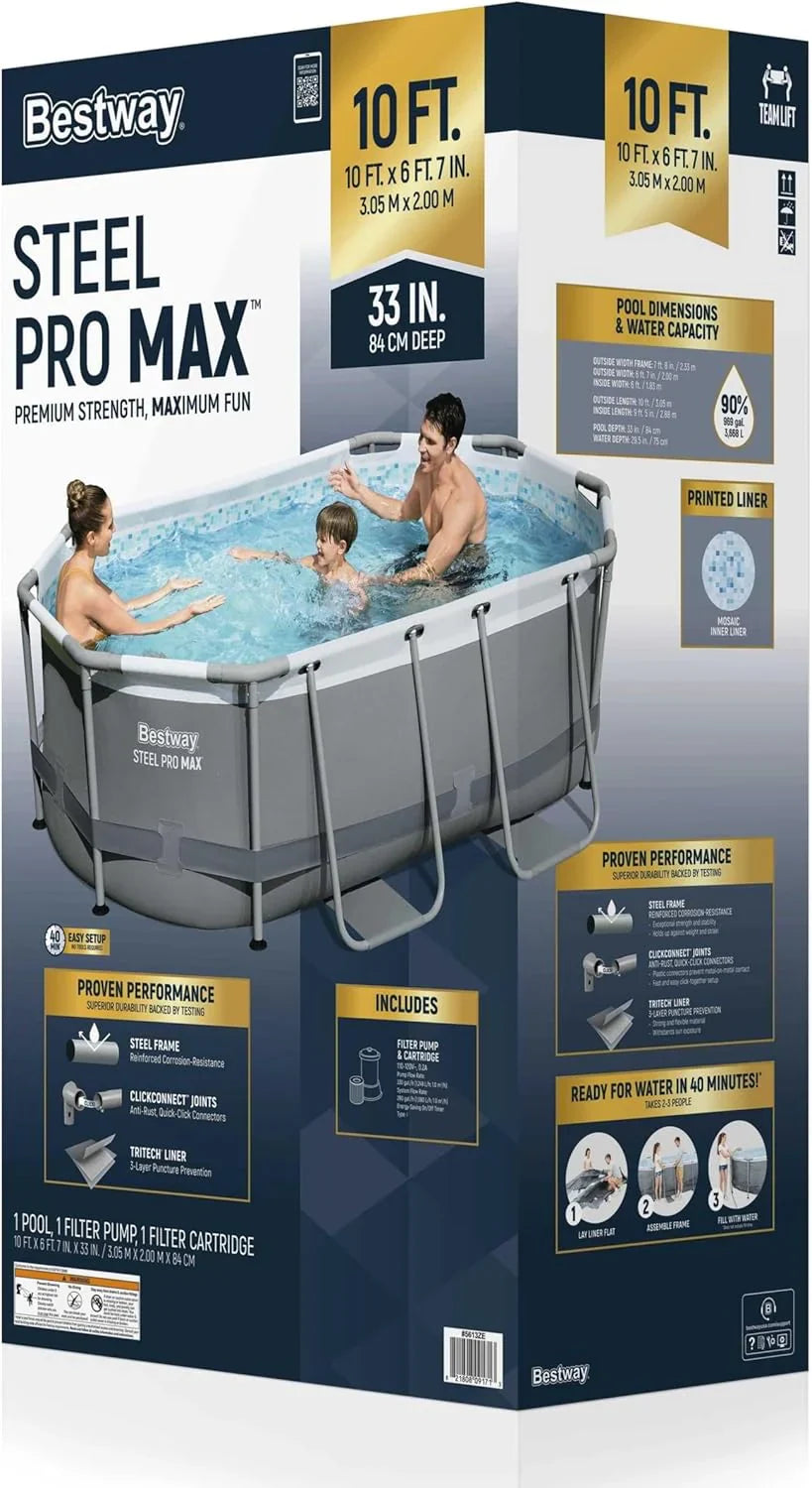 Piscine hors sol ovale Power Steel 4,3 m x 2,4 m x 100 cm | Comprend une pompe de filtration de 2070 litres, une échelle et un distributeur ChemConnect.