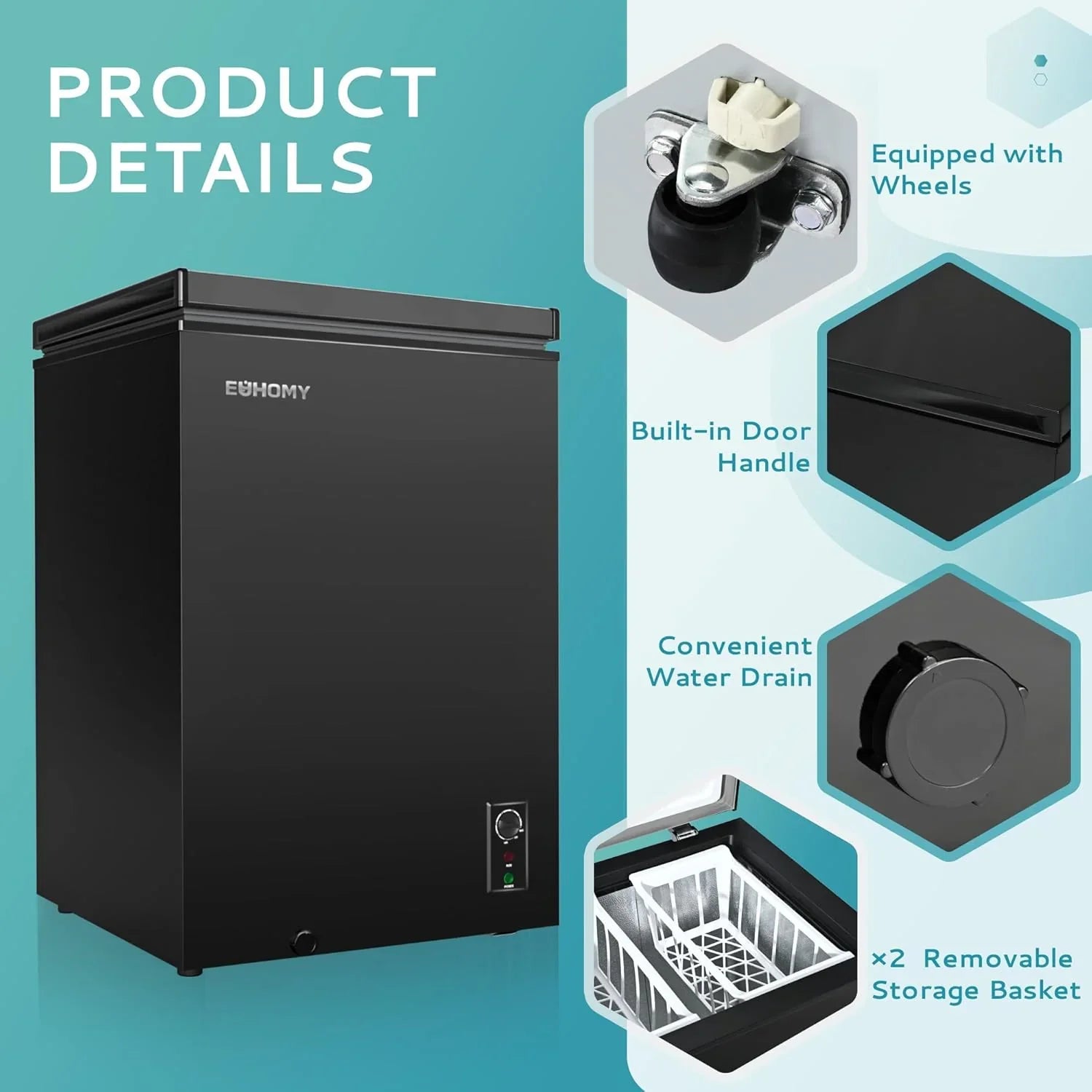 EUHOMY 3.5 Cubic Foot Upright Freezer, Small Deep Freezer, Adjustable 7 Thermostats, Quiet Mini Freezer, Freestanding Top Door