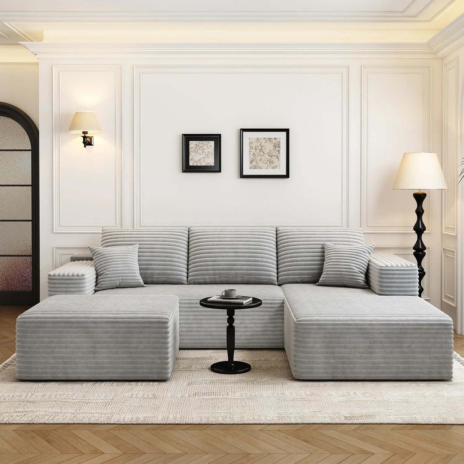 Canapé modulaire Cloud de 107,5 pouces avec méridienne en L, canapés rembourrés minimalistes modernes