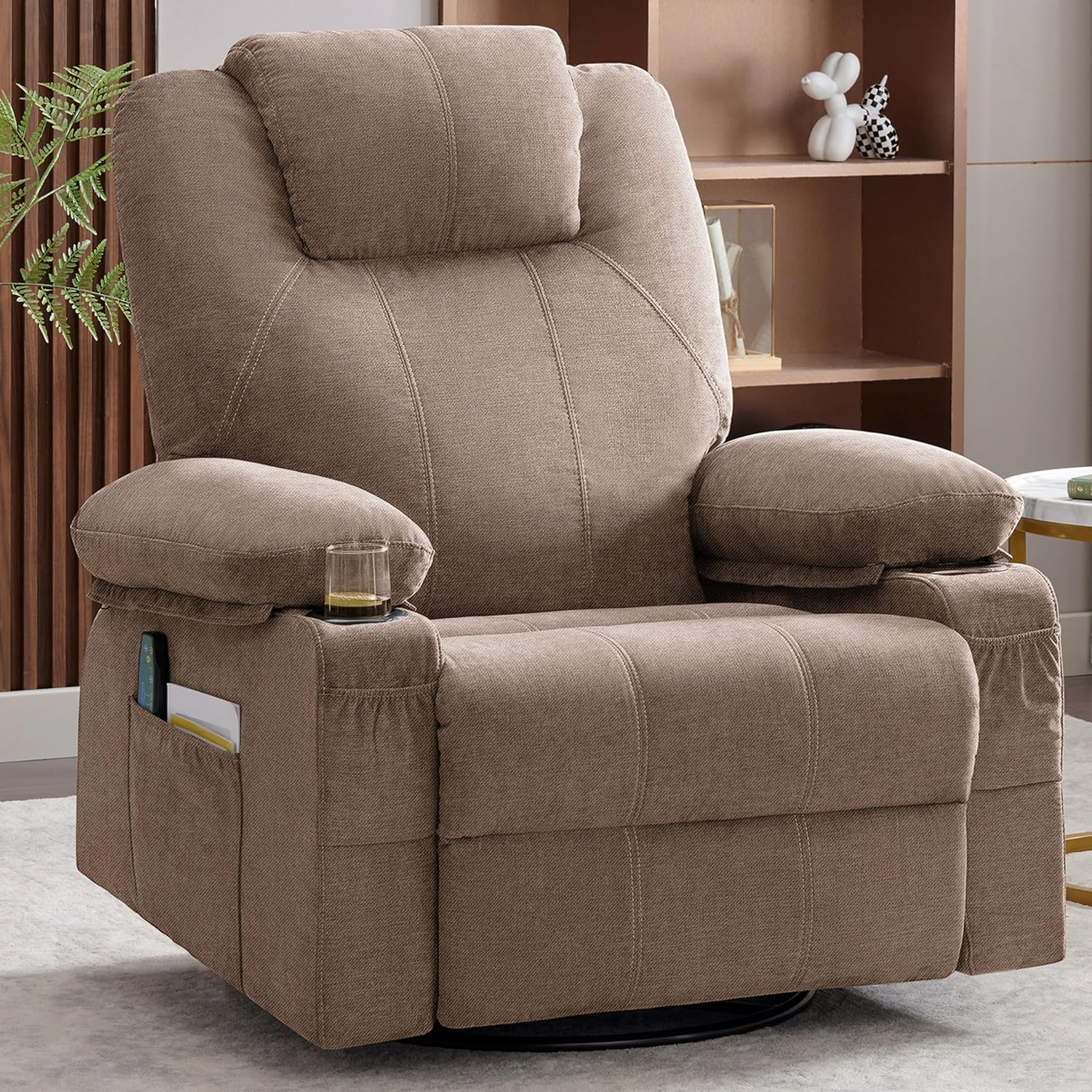 Grand fauteuil inclinable pivotant à bascule avec fonction chauffage et massage, canapé simple pivotant à 360 degrés
