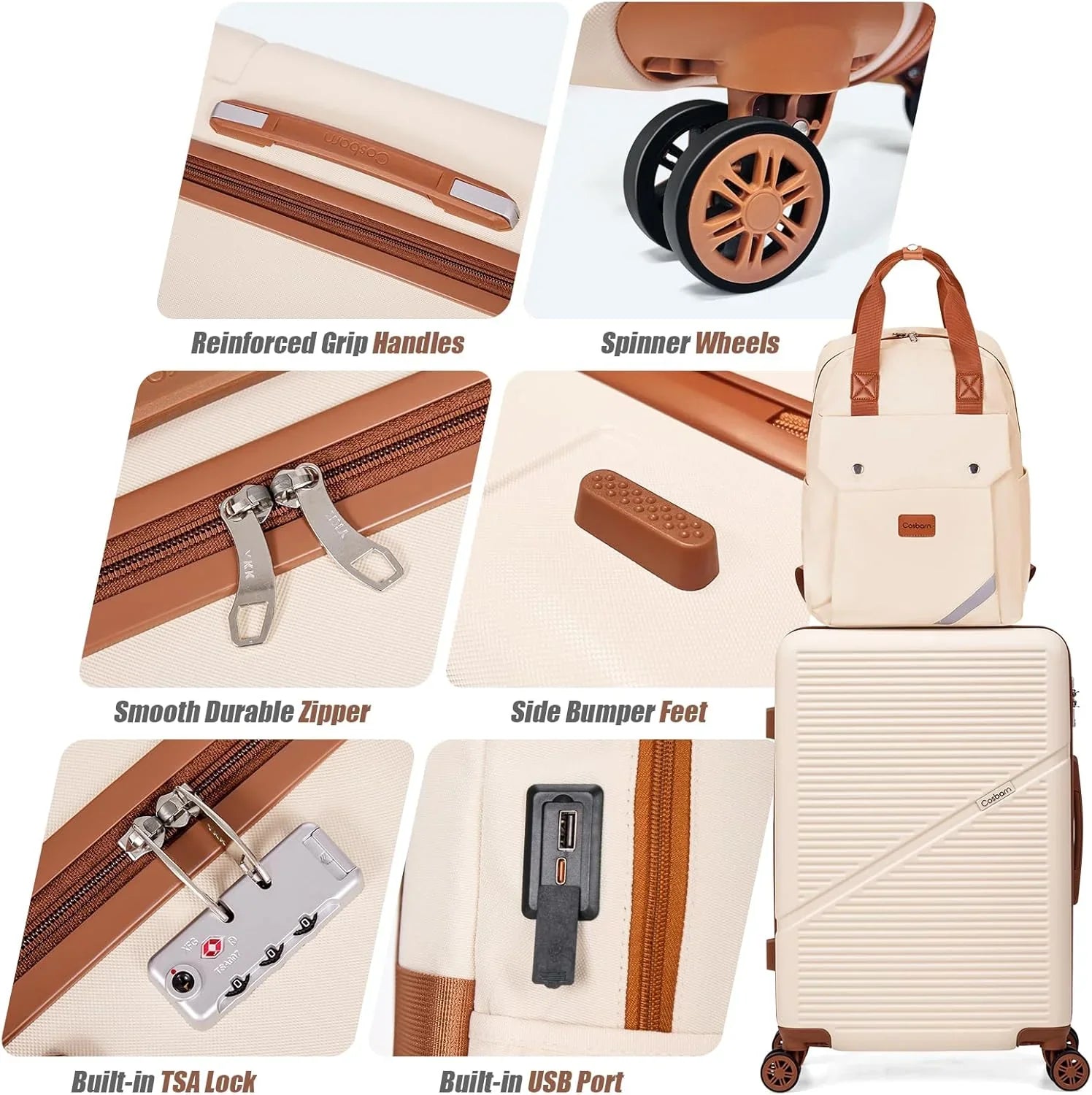 Ensemble de 5 valises à roulettes pivotantes, valises rigides en ABS avec serrure TSA, valise de voyage légère et étanche, unisexe, gris