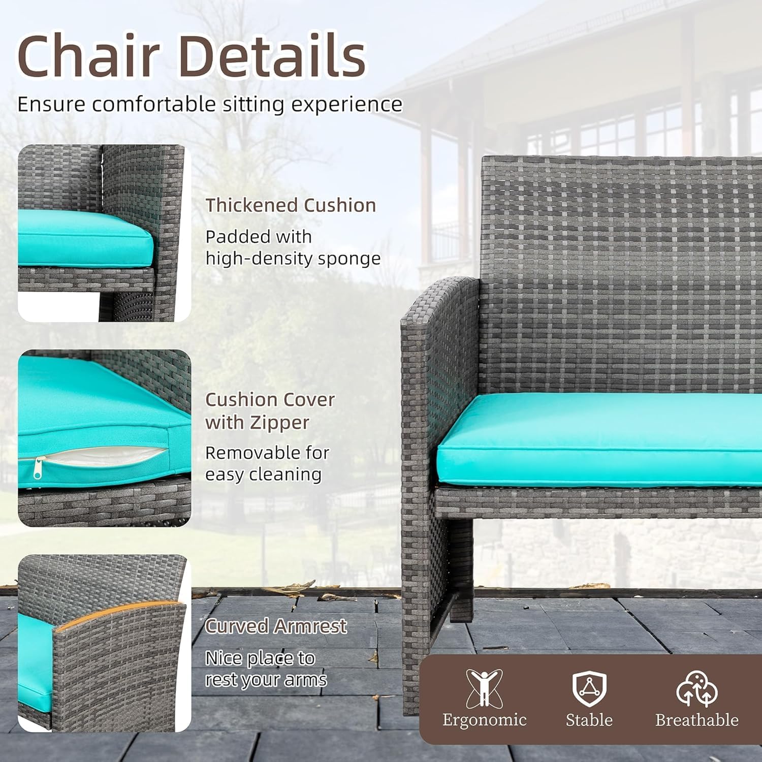 Ensemble de meubles de jardin en rotin Shintenchi 4 pièces, ensemble de conversation en osier