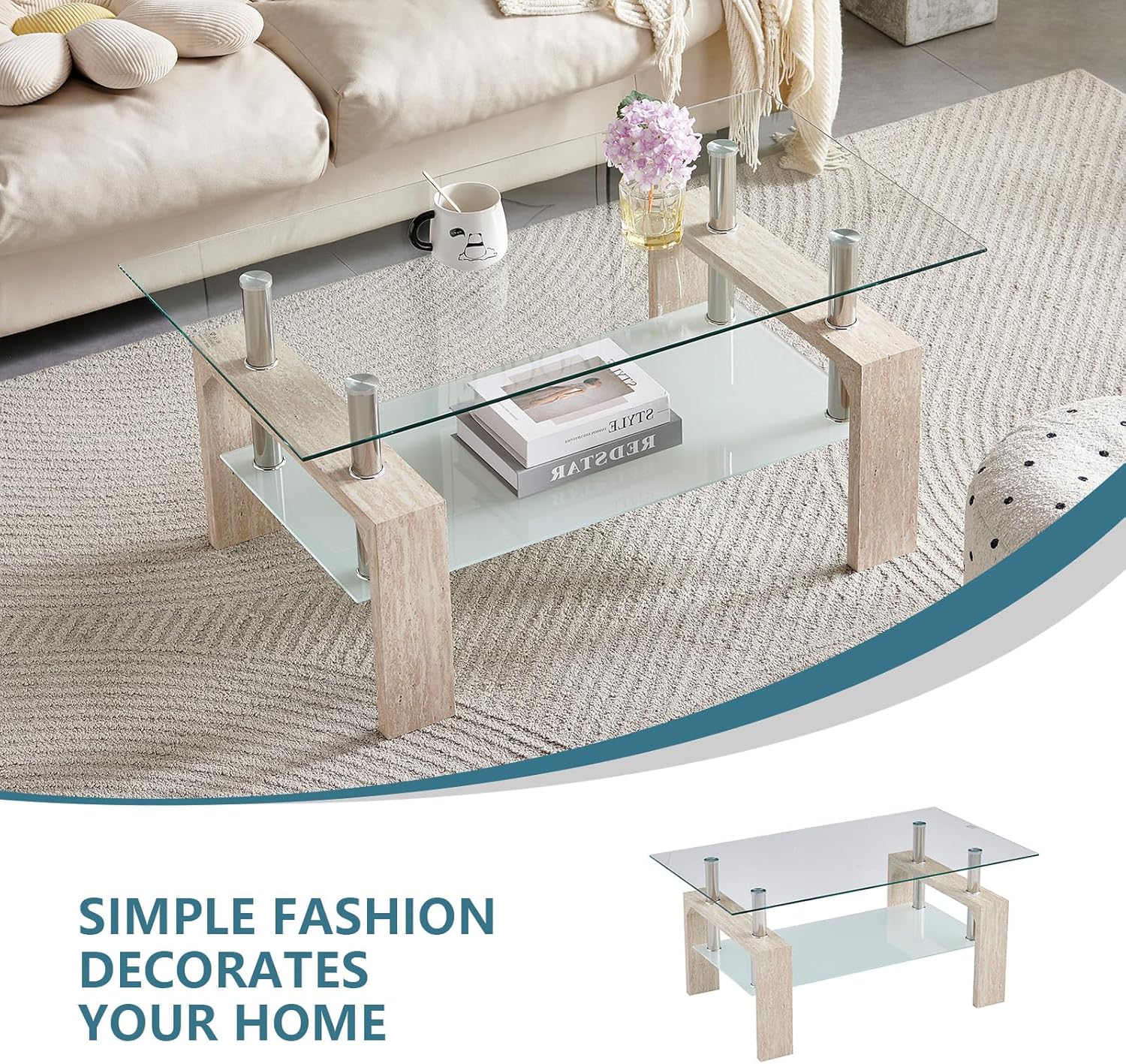 Table basse rectangulaire de salon, table basse d'appoint moderne